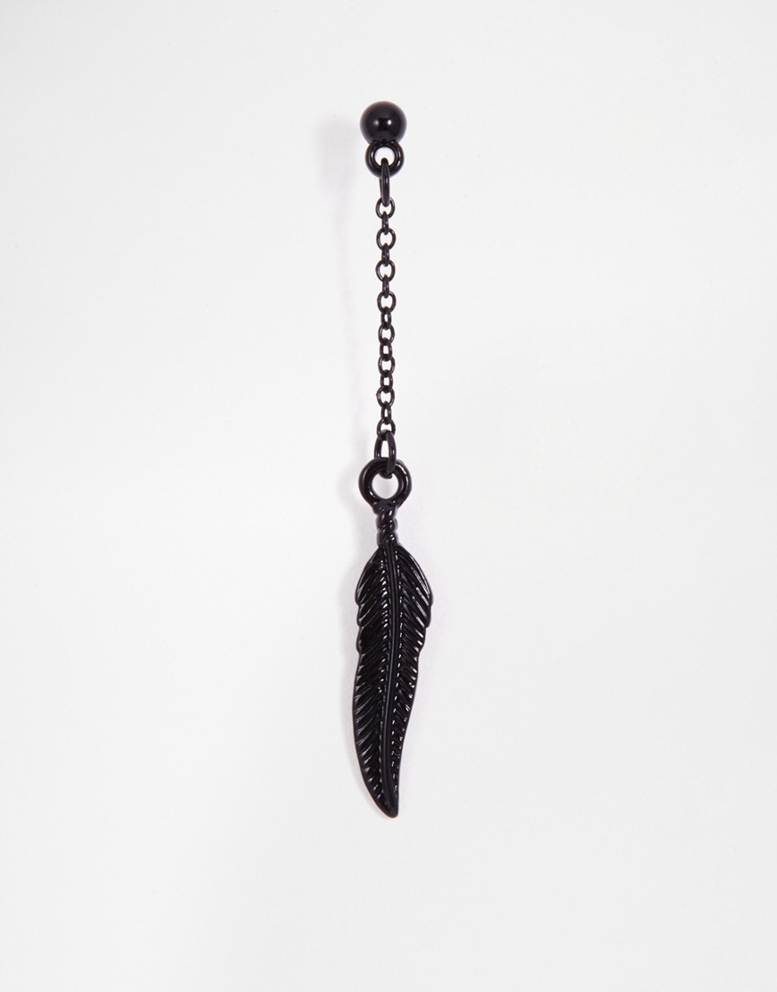 Lyst Asos Leaf Spike Earring And Feather Drop In Black Gallery