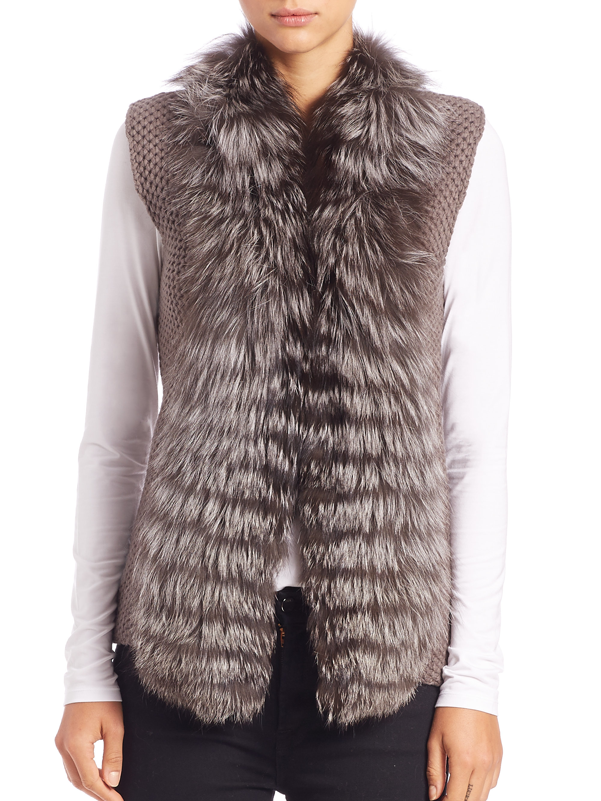 Peserico Fox Fur-trimmed Vest in Natural | Lyst