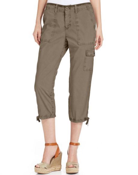 Dkny Slim Cropped Cargo Pants in Green (Dusty Olive) | Lyst