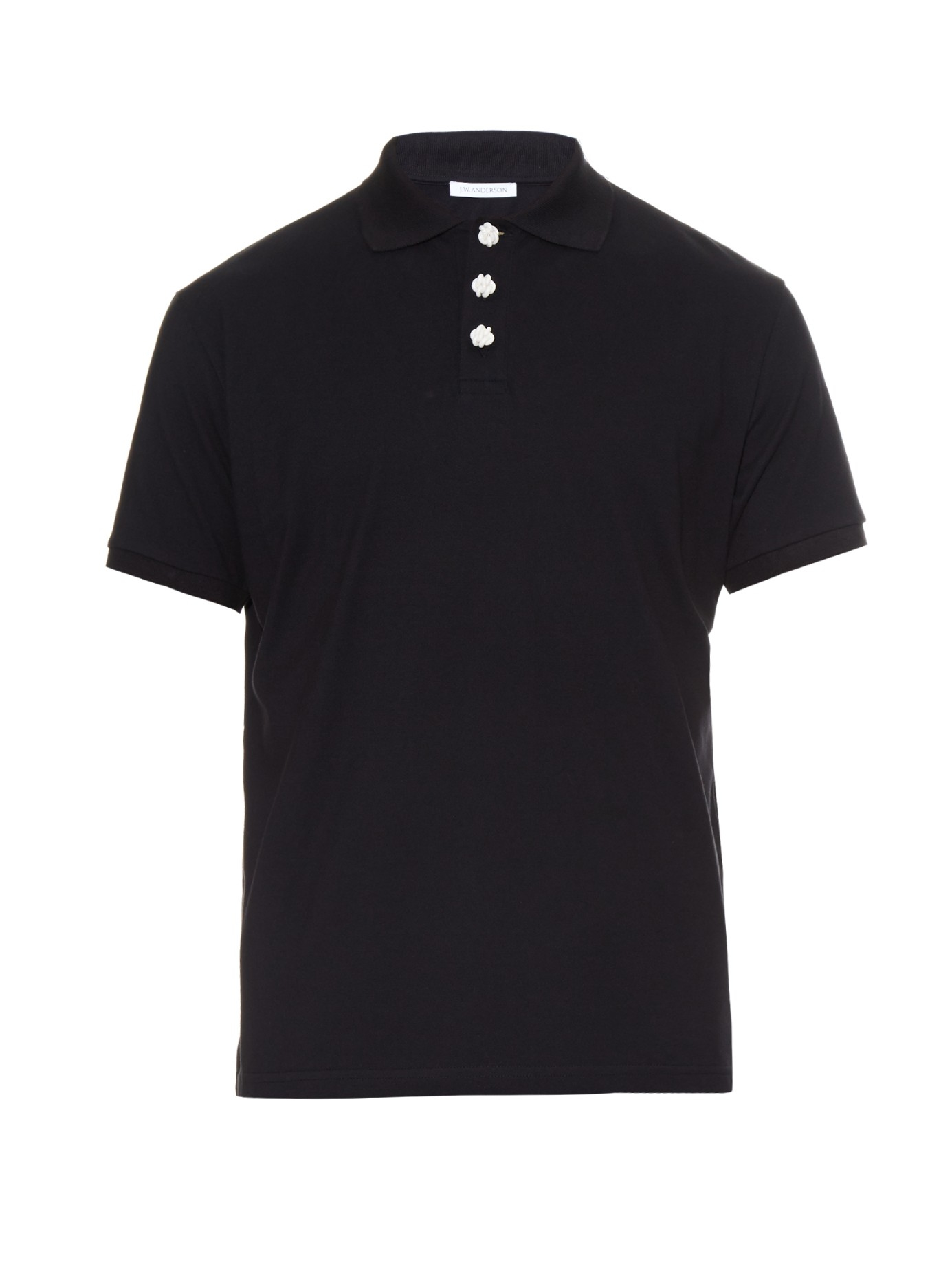 J.w.anderson Knot-Button Cotton-Piqué Polo Shirt in Black for Men | Lyst