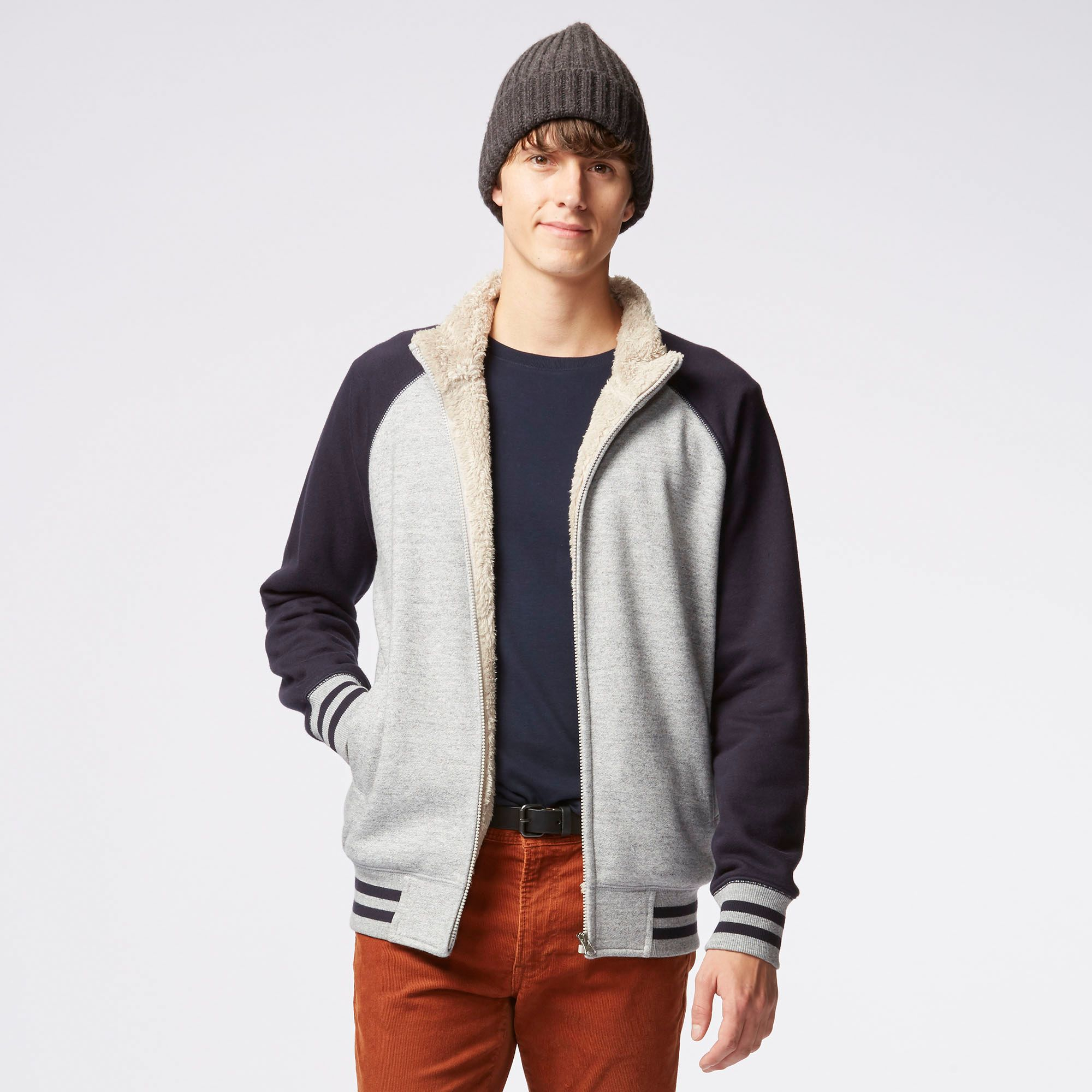 Uniqlo Men Faux Shearling Sweat Long Sleeve Full-zip Jacket in Gray for Men | Lyst