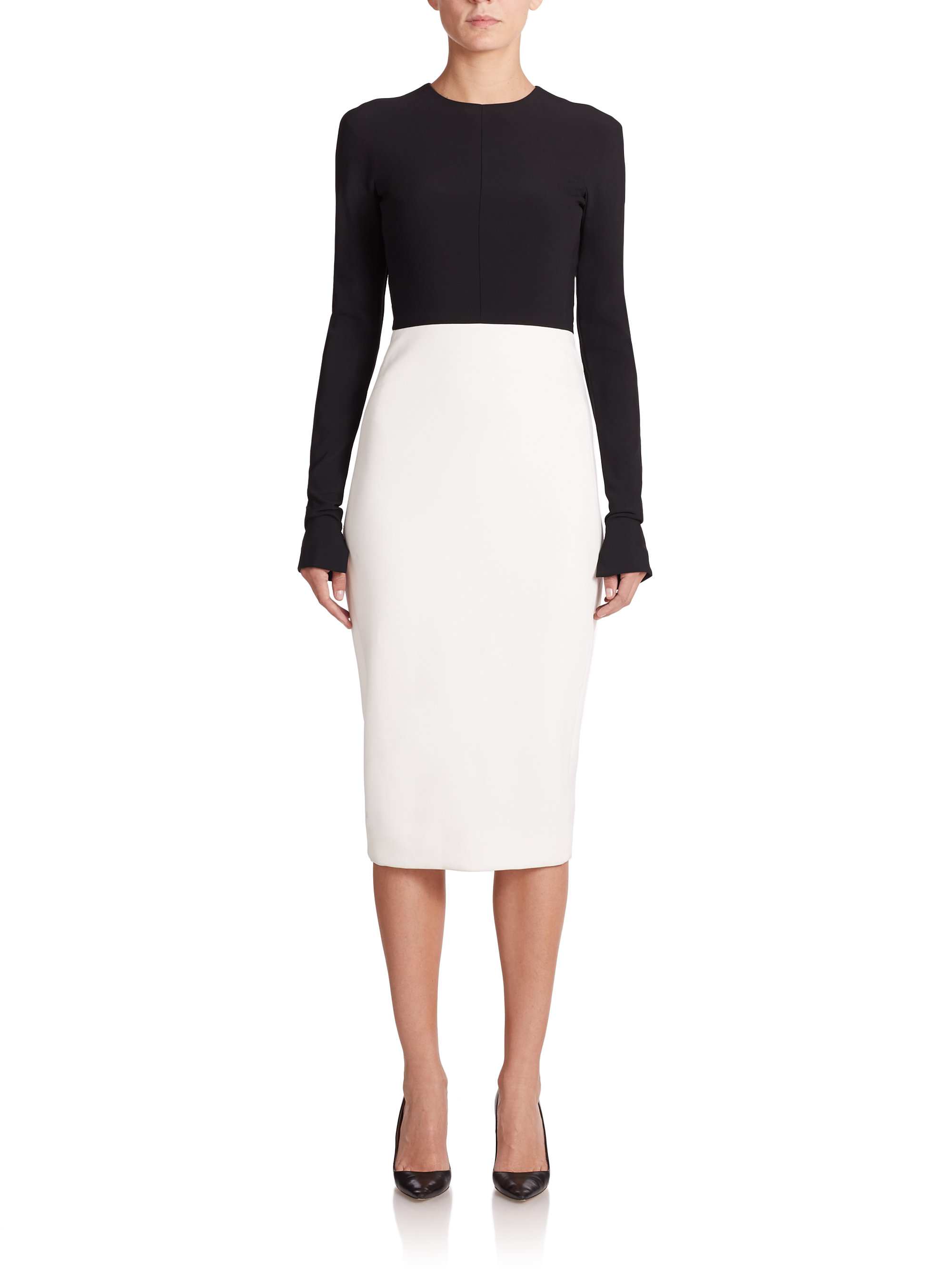 Lyst Narciso Rodriguez Scuba Crepe Long Sleeve Fitted Dress In Black 