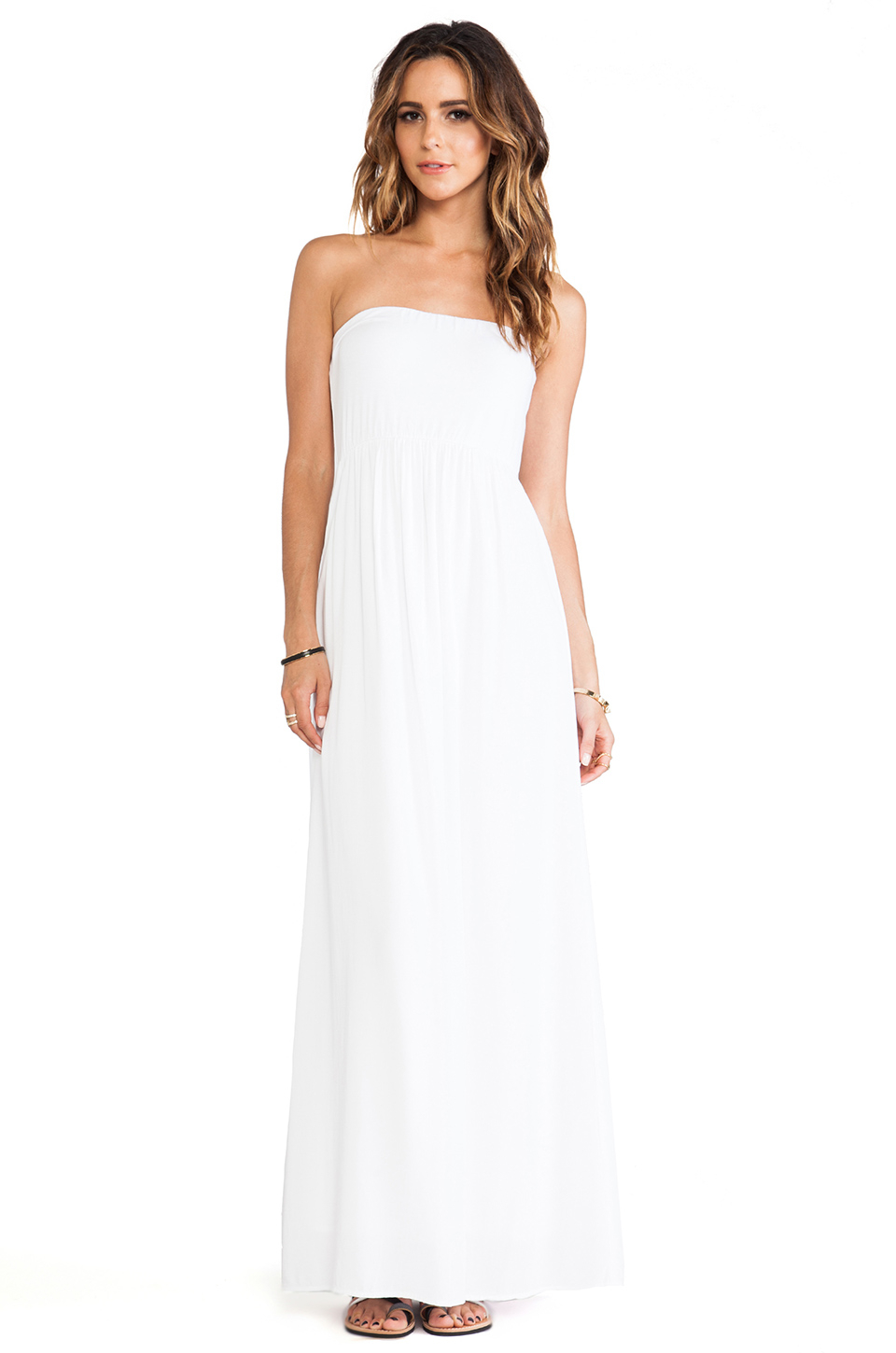 white strapless maxi
