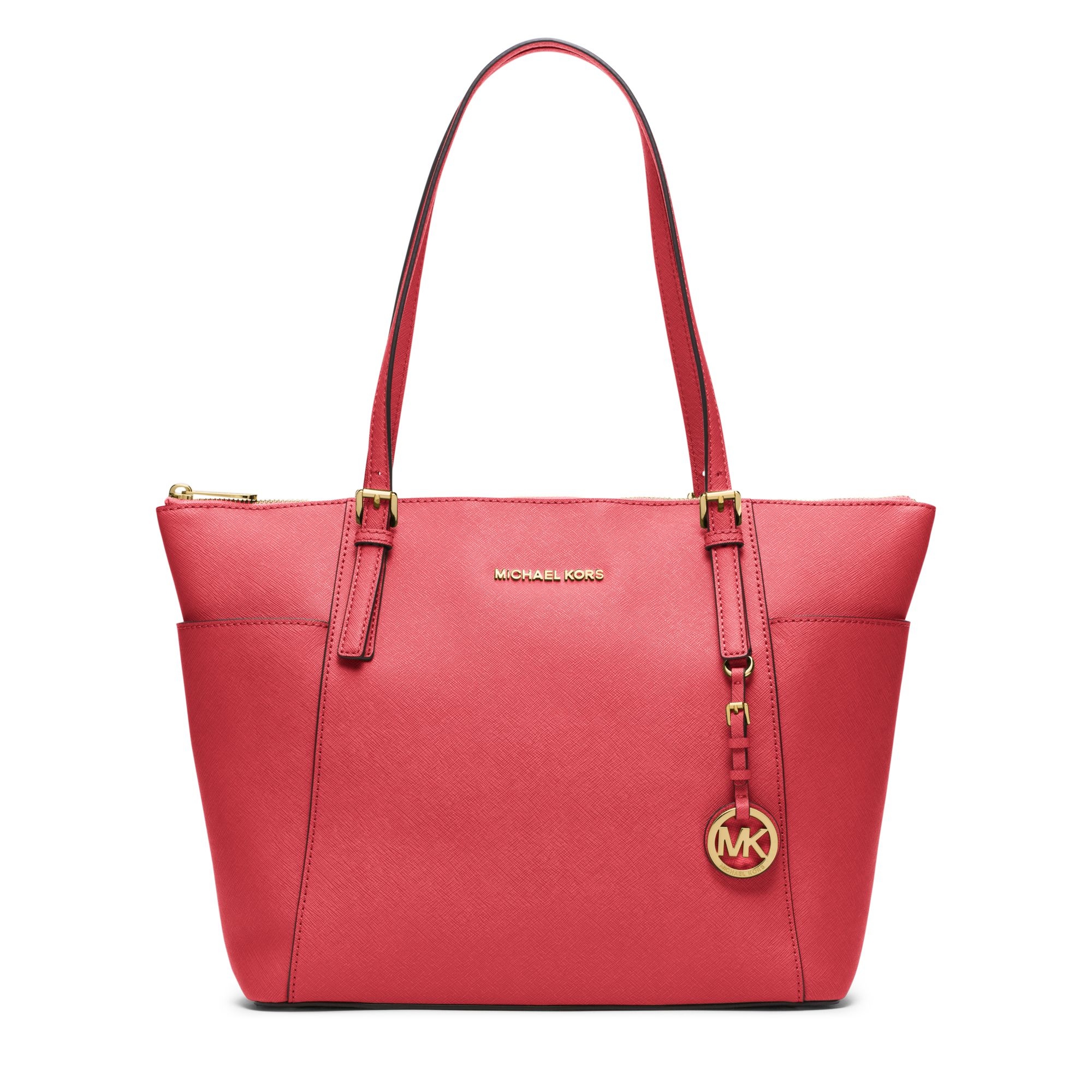 Michael kors Jet Set Large Top-zip Saffiano Leather Tote in Red ...