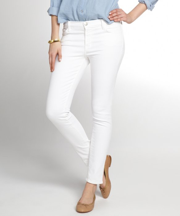 J brand White Stretch Denim Skinny Leg Jeans in White | Lyst