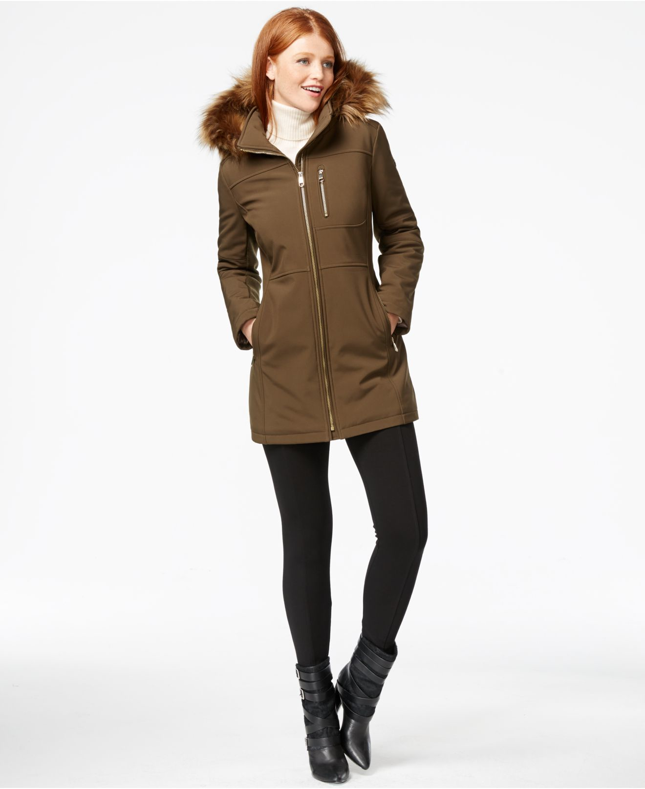 Lyst - Calvin Klein Faux-fur-trim Hooded Softshell Jacket in Natural
