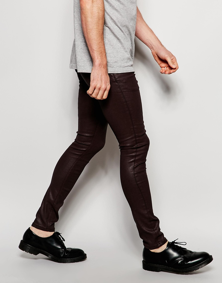 Lyst - Asos Extreme Super Skinny Jeans In Heavy Coated Burgundy - Red ...