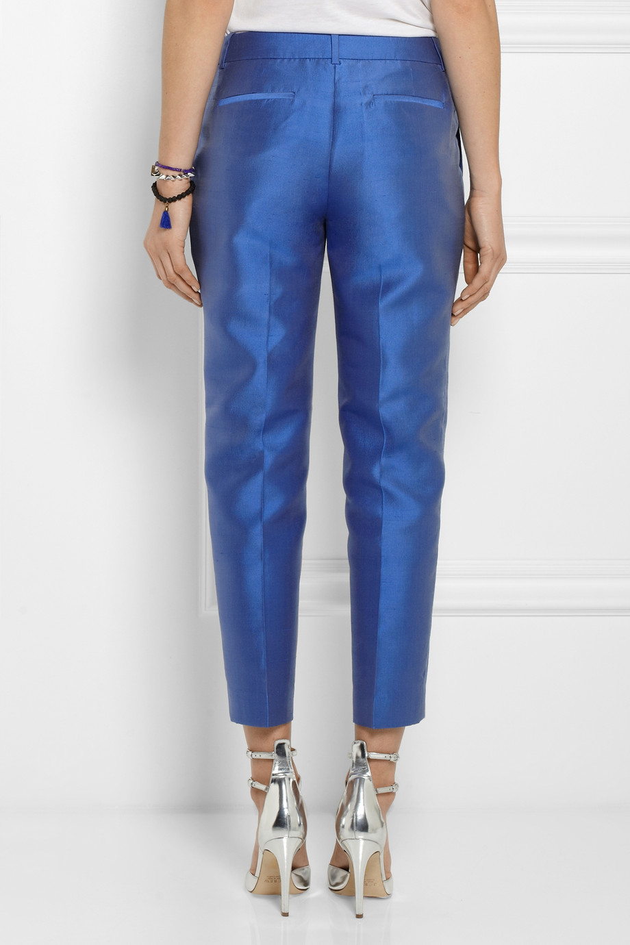 J.crew Collection Silk-Blend Shantung Straight-Leg Pants in Blue | Lyst