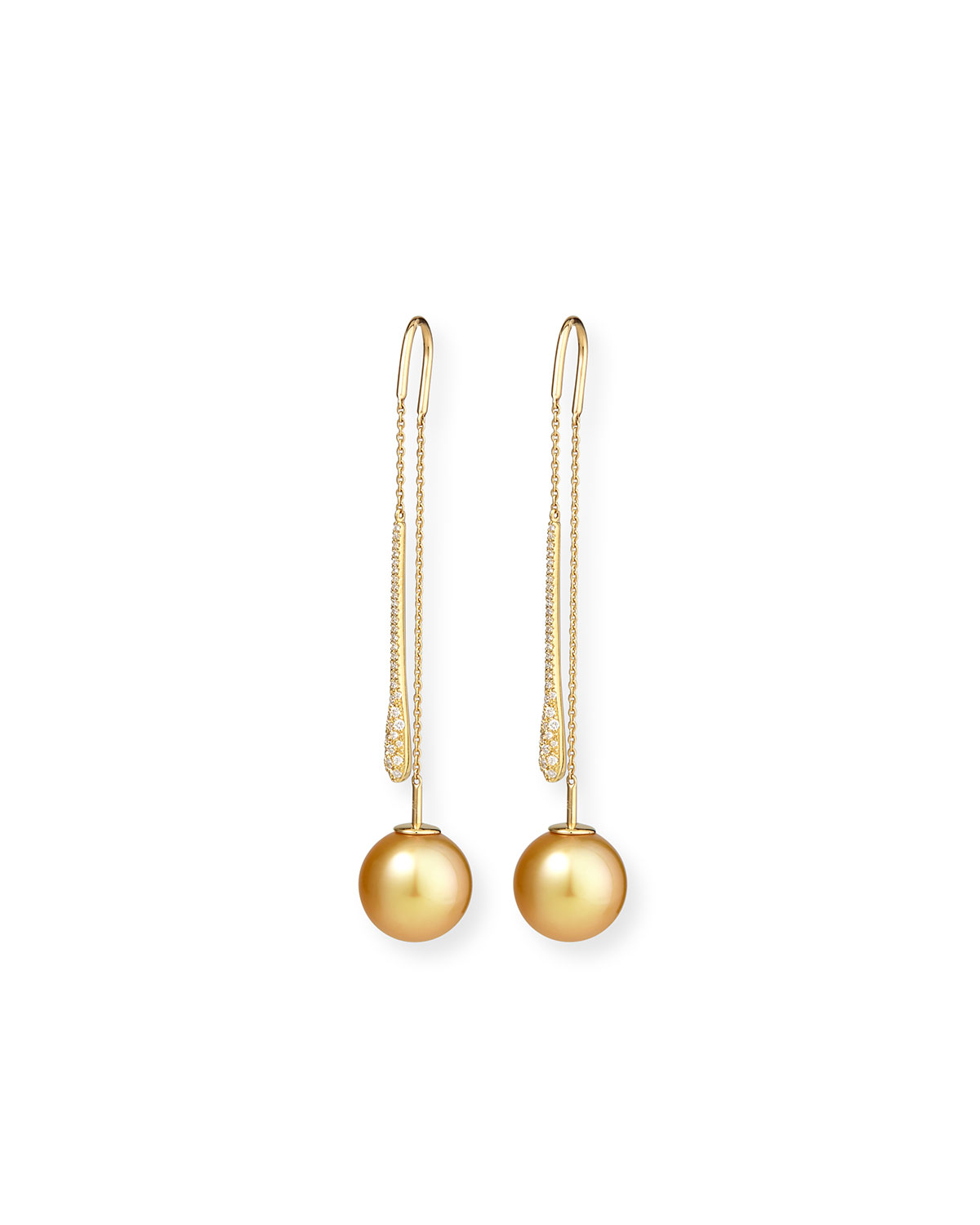 Yoko London Yellow South Sea Pearl & White Diamond Threader Earrings in
