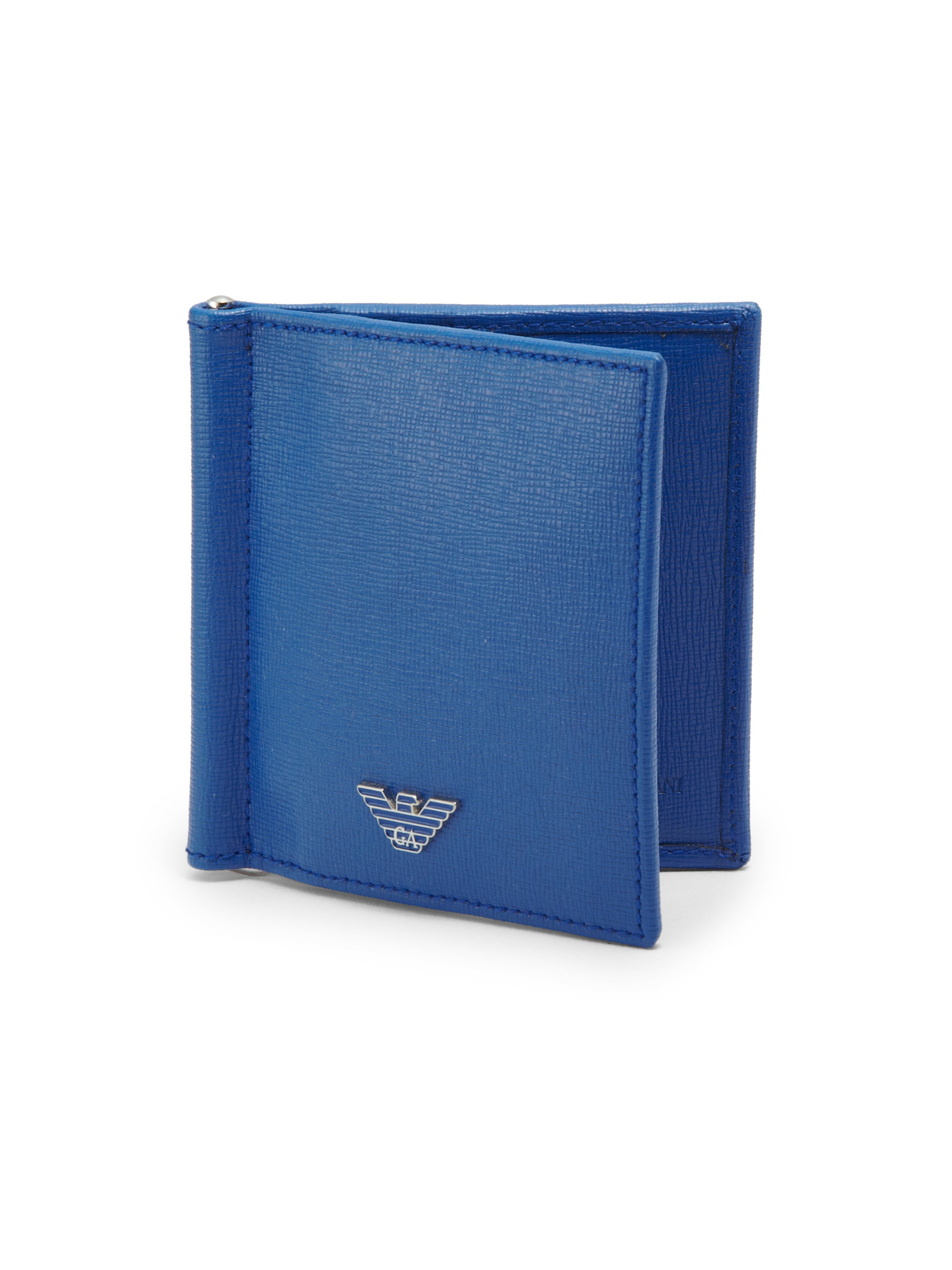 Emporio armani Textured Leather Money Clip Wallet in Blue for Men | Lyst