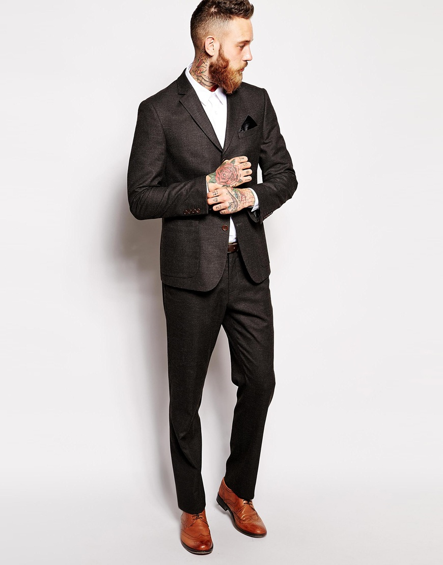 Asos Slim Fit Suit Trousers In Dogstooth in Gray for Men | Lyst
