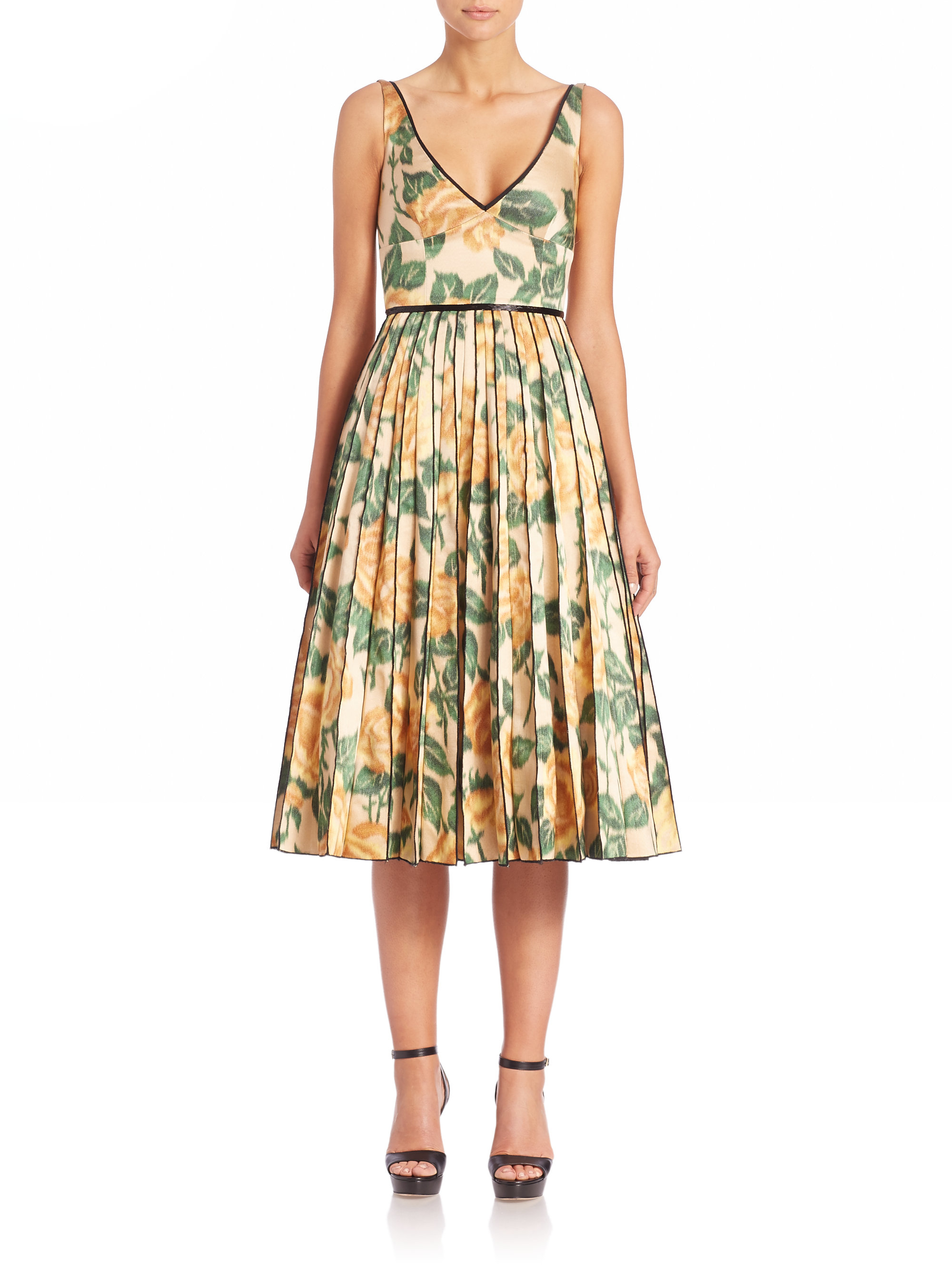 Lyst - Marc Jacobs Rose-print Silk Cocktail Dress in Yellow