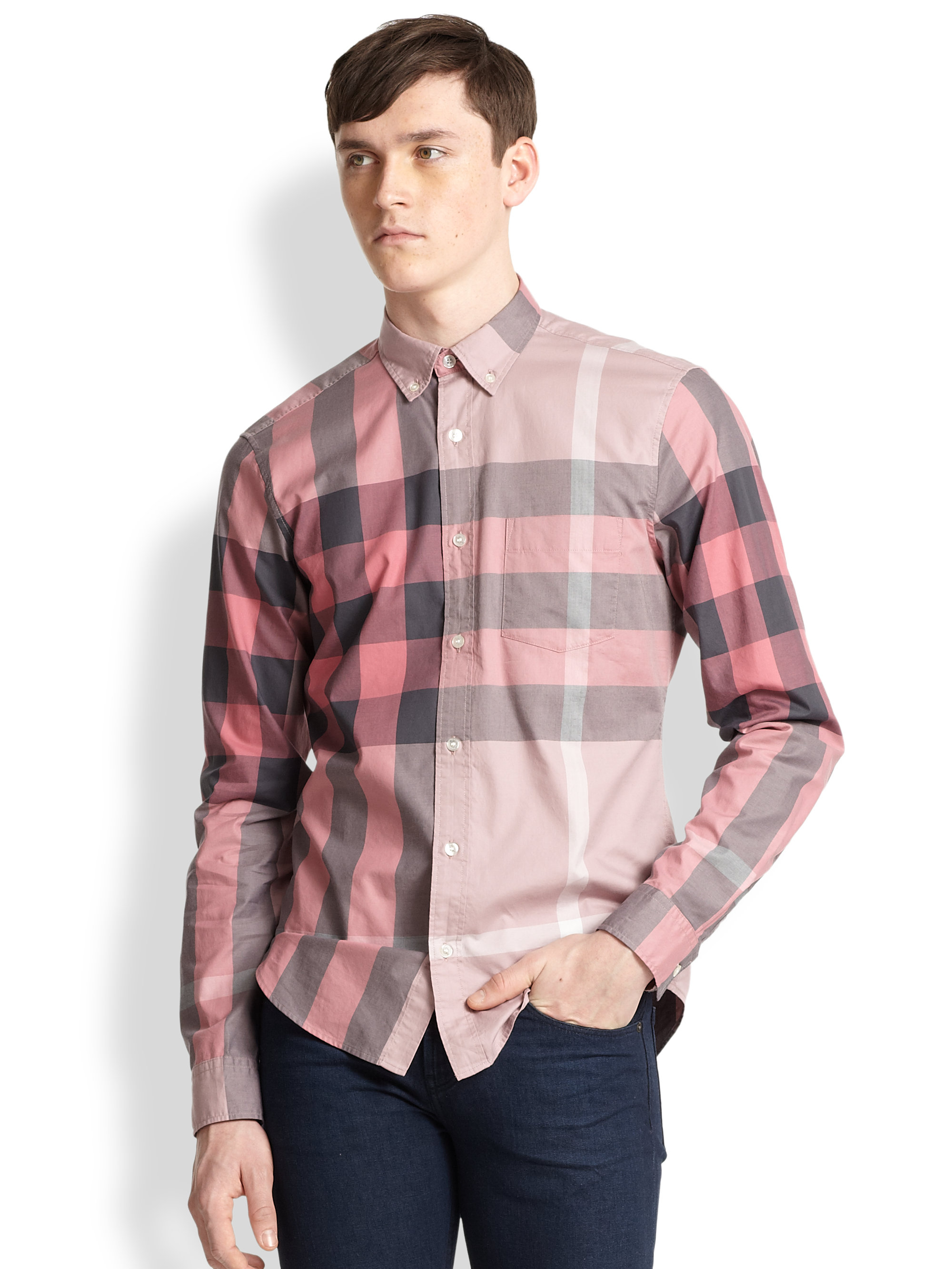Lyst - Burberry Brit Fred Explode Check Buttondown Shirt in Pink for Men