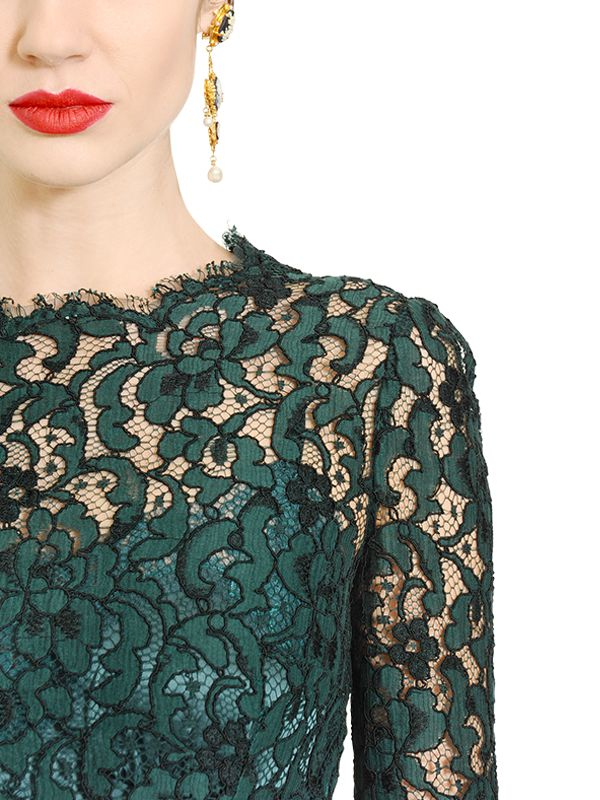 dolce gabbana green lace dress