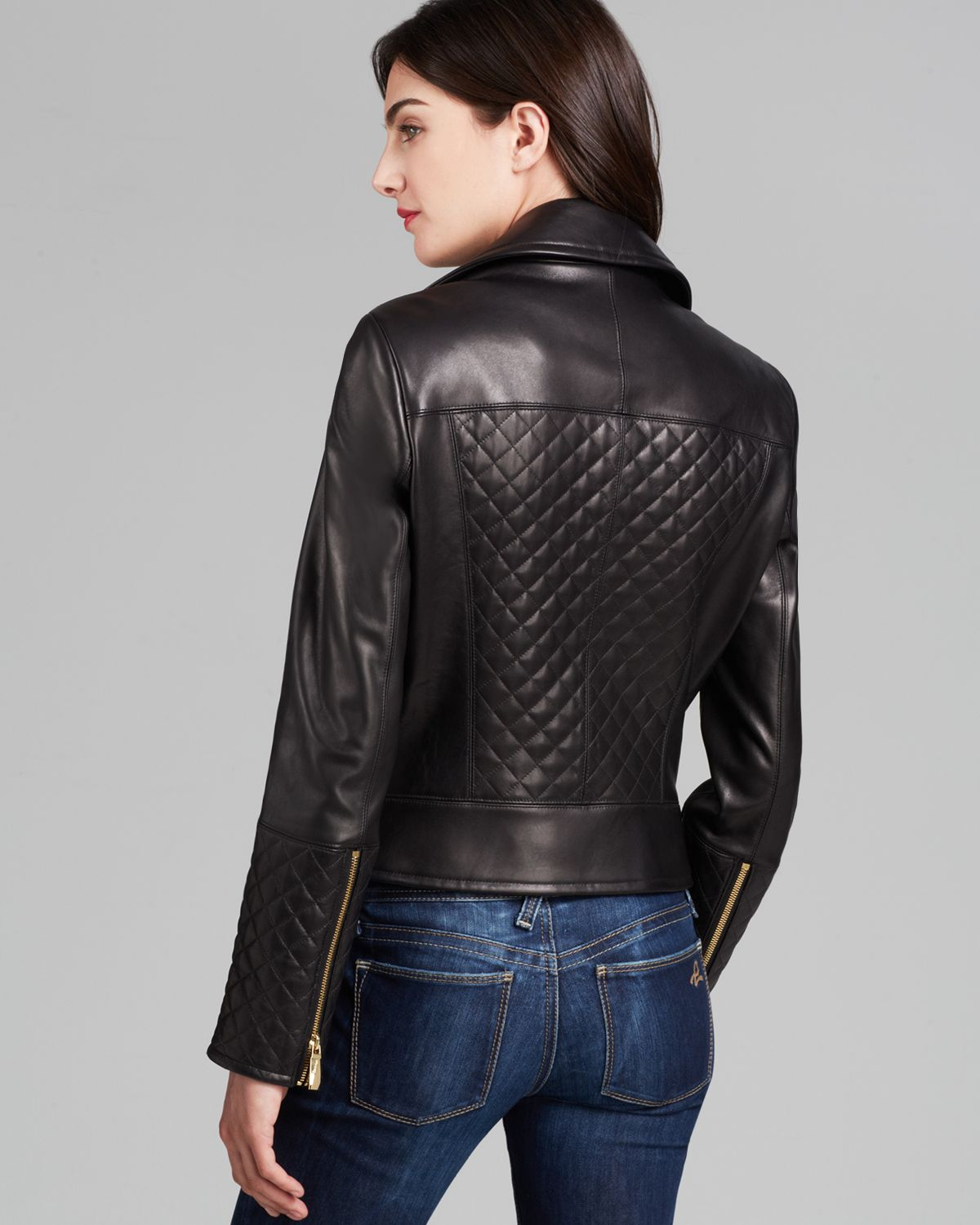 Lyst - Calvin Klein Asymmetric Zip Quilted Leather Jacket in Black