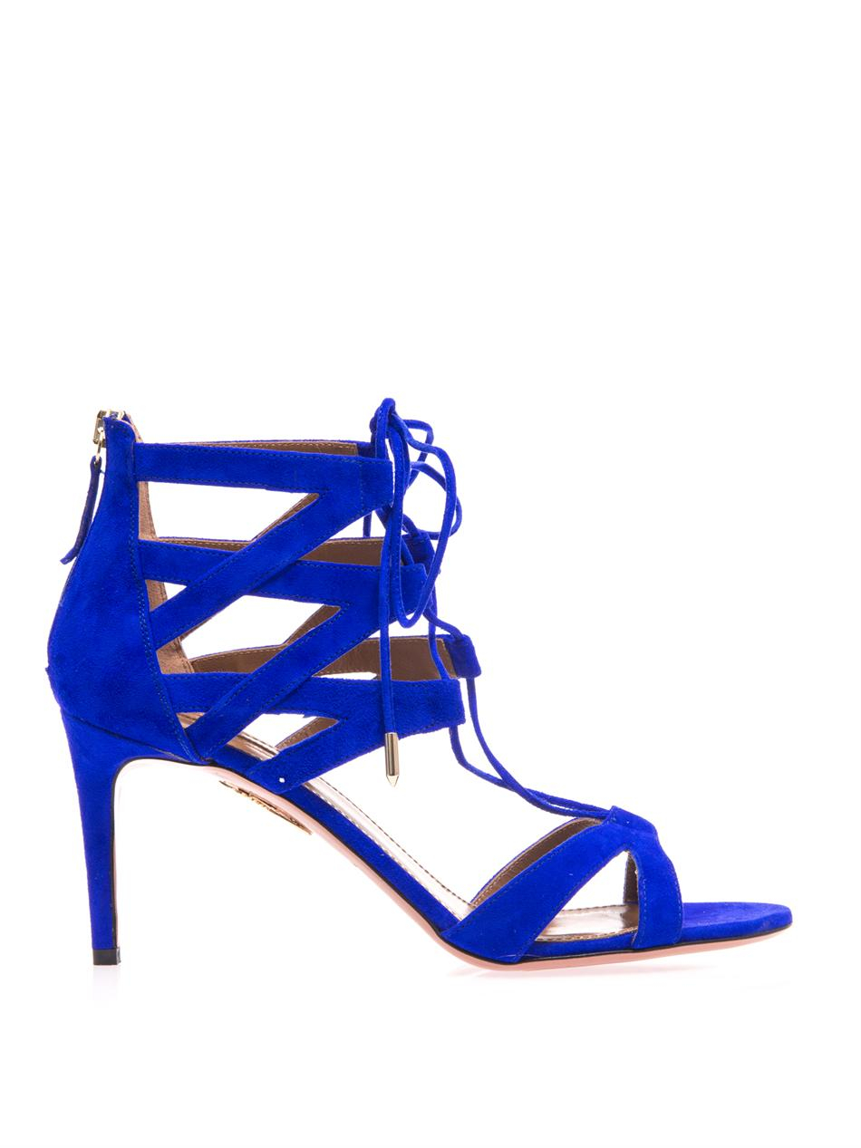 Aquazzura Beverly Hills Suede Sandals in Blue | Lyst