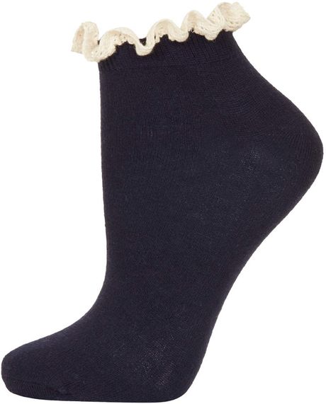 Topshop Navy Lace Trim Trainer Socks in Blue (NAVY BLUE) | Lyst