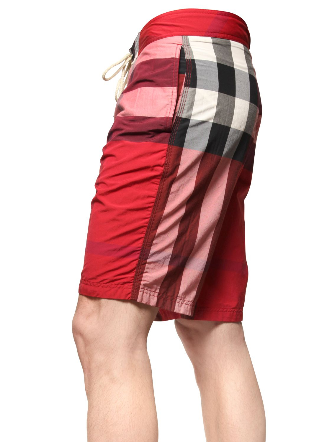 Burberry brit Macro Check Cotton Blend Swimming Shorts in Red for Men
