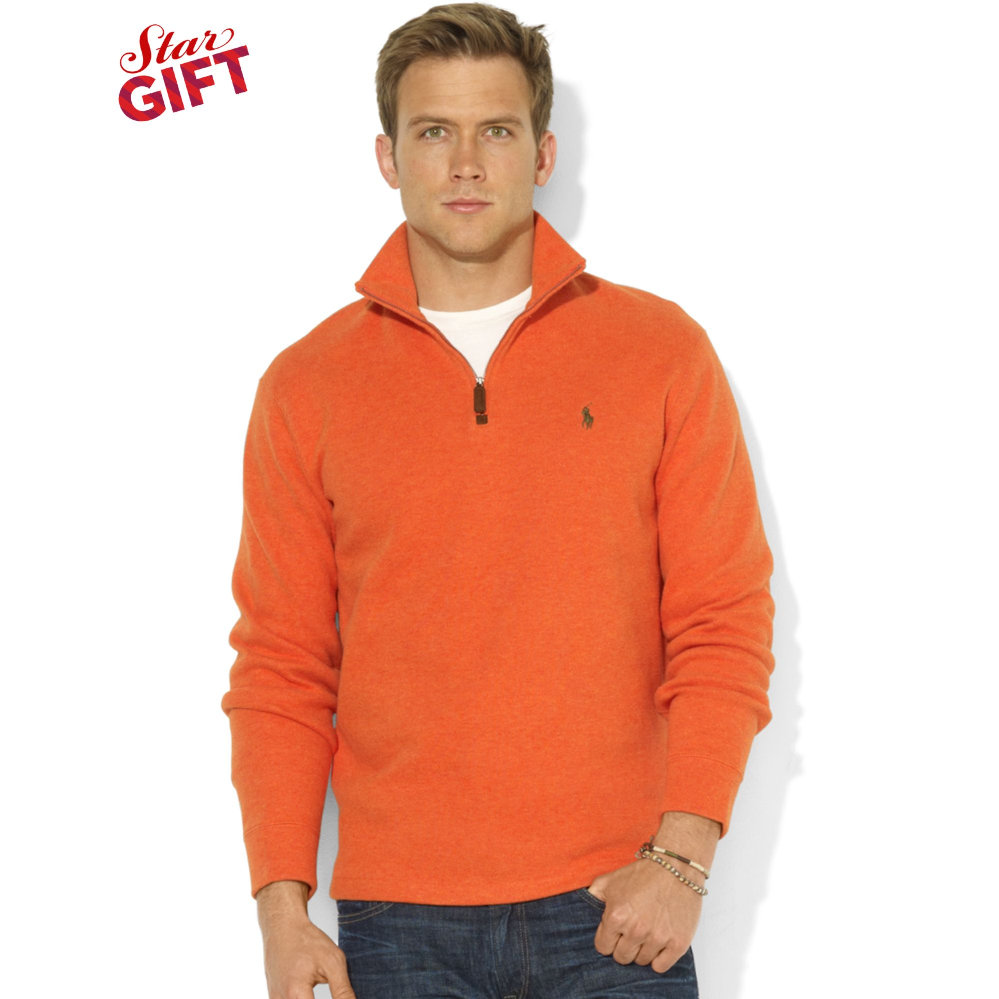 Download Lyst - Ralph Lauren French Rib Half Zip Mock Neck Pullover in Orange for Men