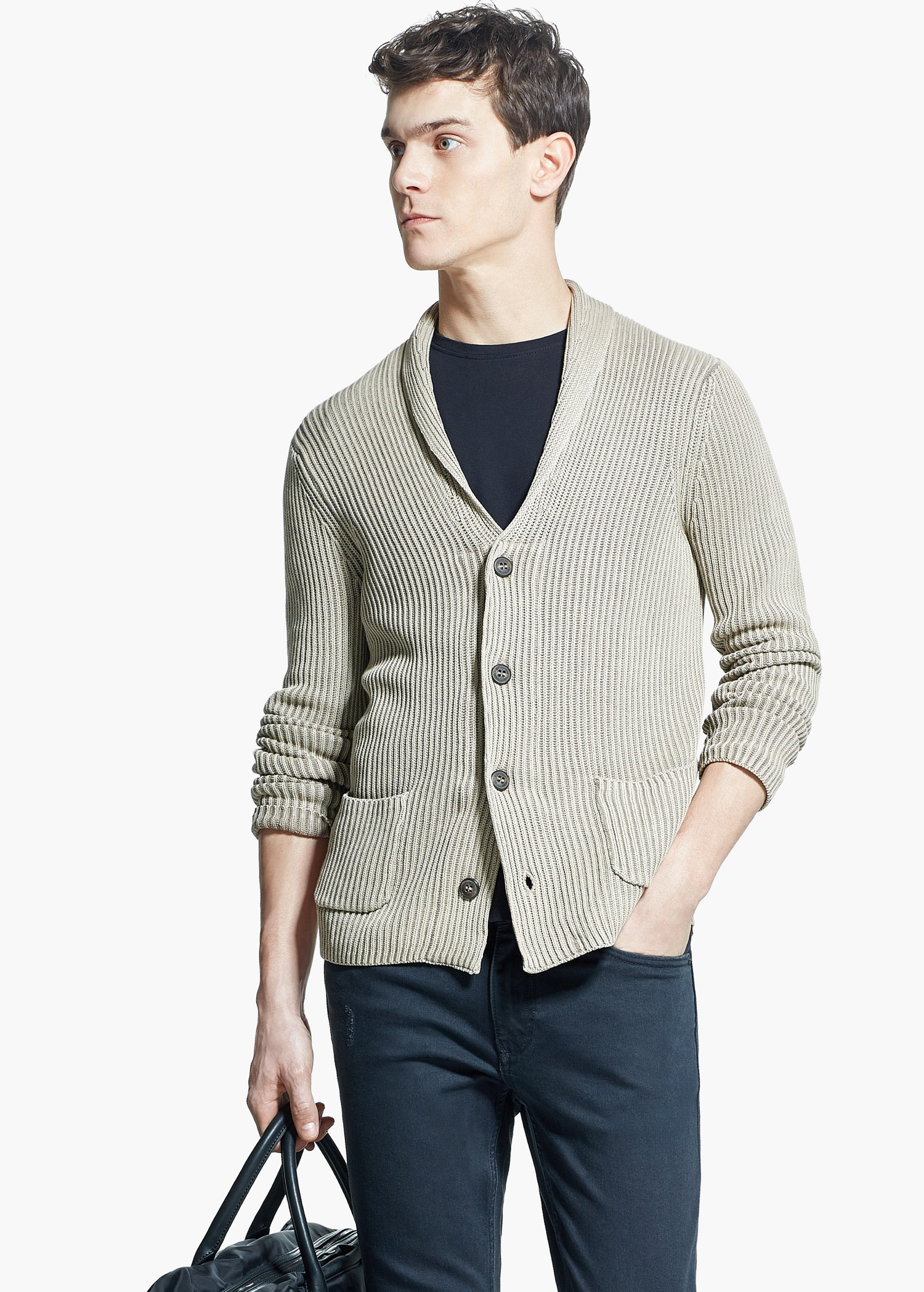 Lyst - Mango Textured Cotton Cardigan in Natural for Men