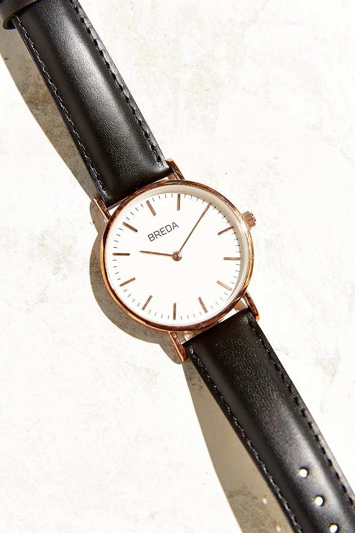 Lyst Breda Simple Black Leather Strap Watch in Black