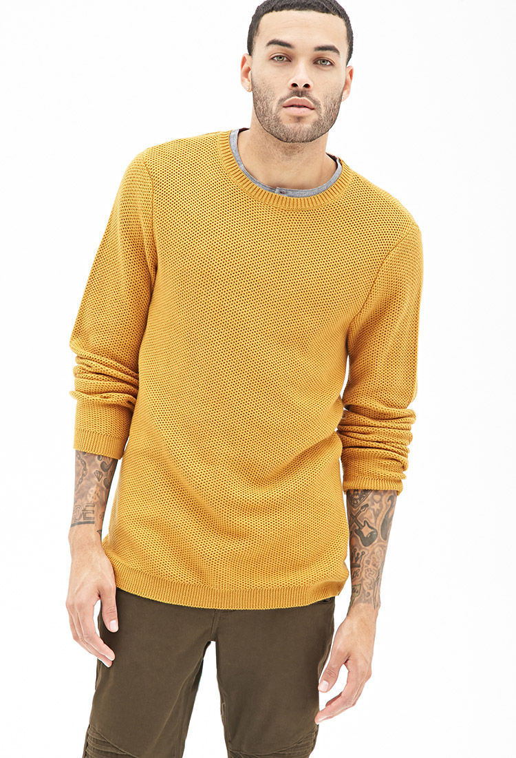 Forever 21 Waffle Knit Sweater in Yellow for Men | Lyst