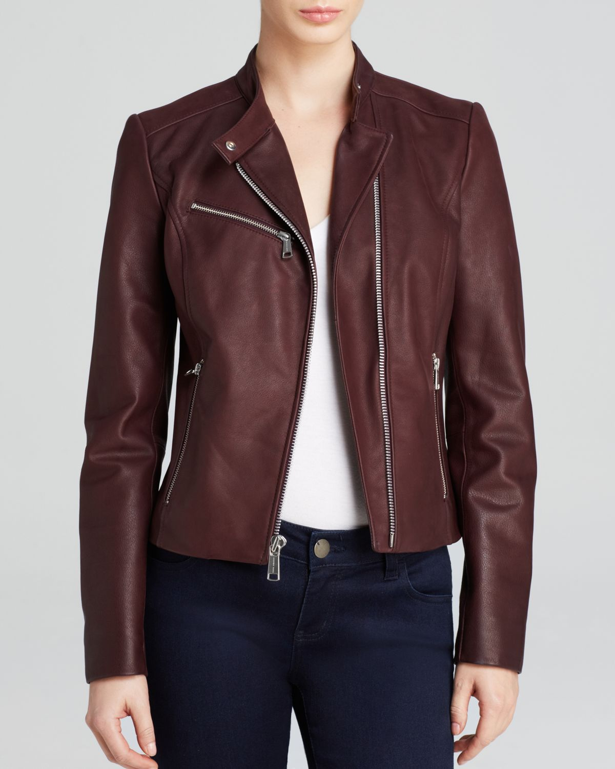 Andrew Marc Casey Structured Moto Leather Jacket In Red Lyst Gallery