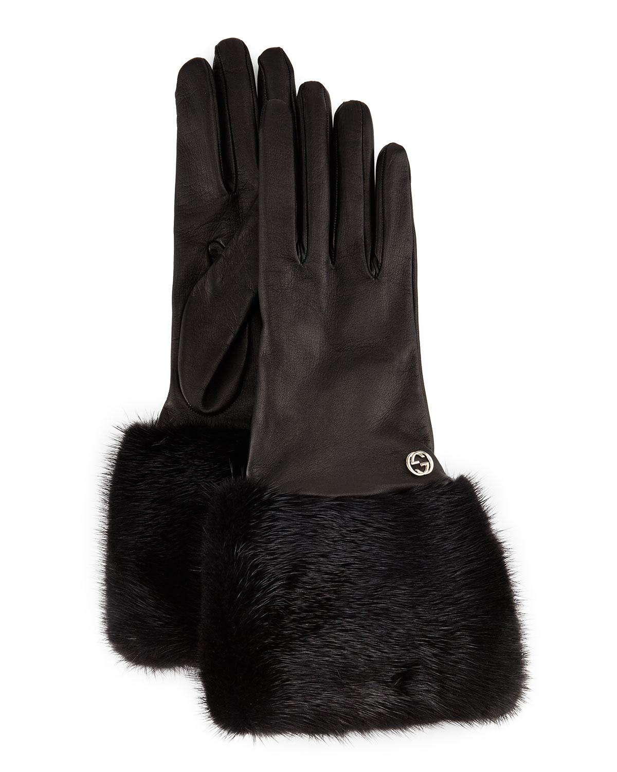 Lyst - Gucci Women's Fur Leather Gloves in Black
