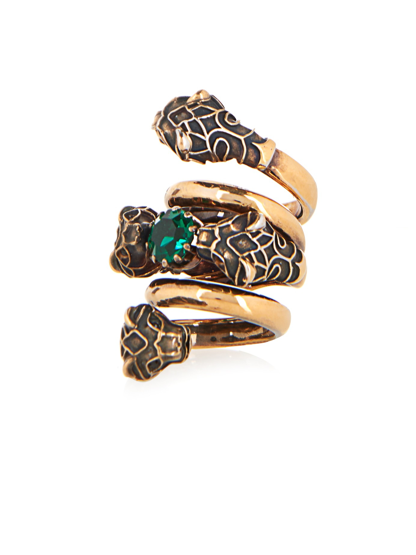 Lyst - Gucci Crystal-Embellished Tiger-Head Ring in Green