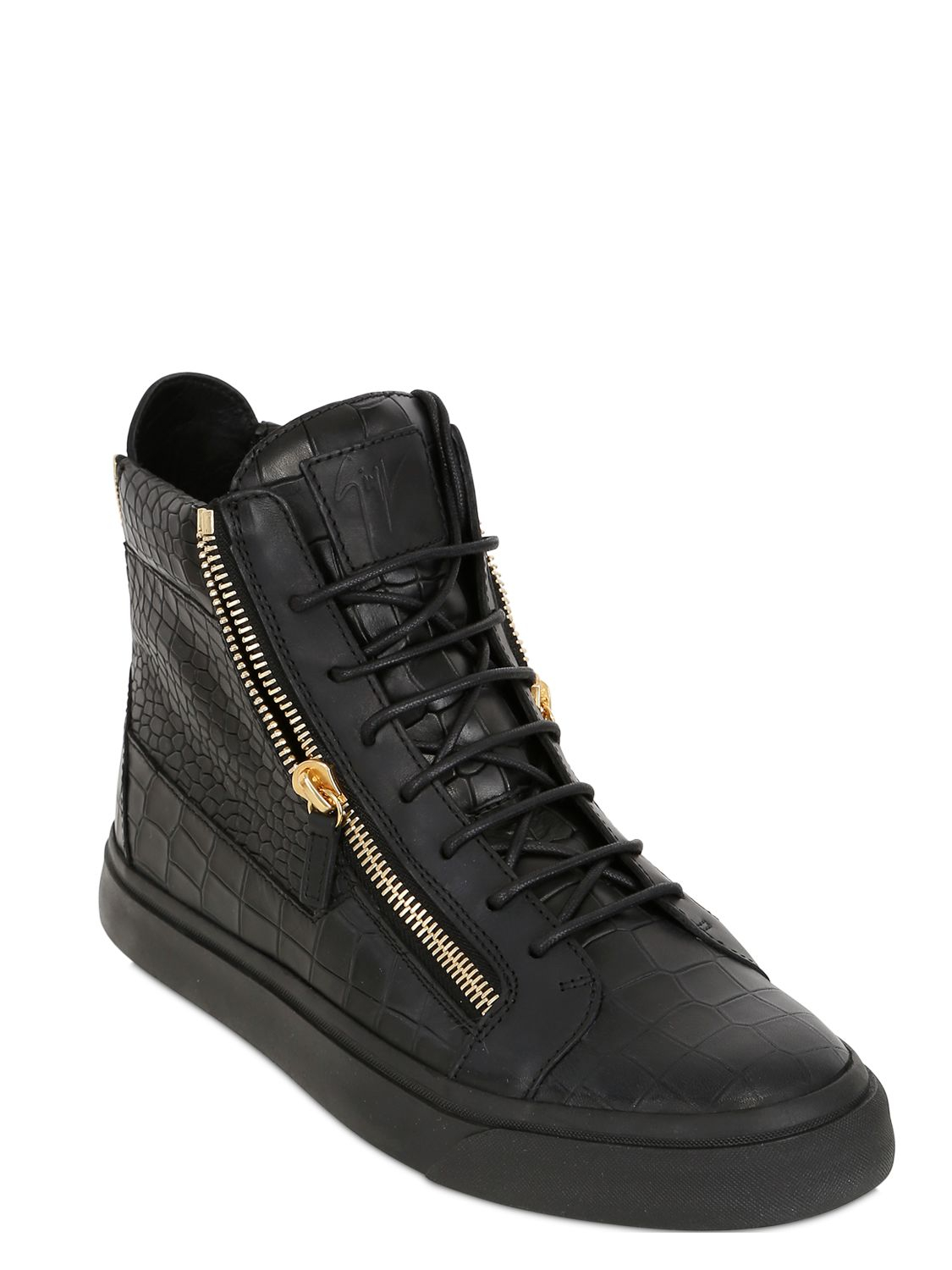 Giuseppe Zanotti Homme Croc Embossed Leather High Top Sneakers in Black ...