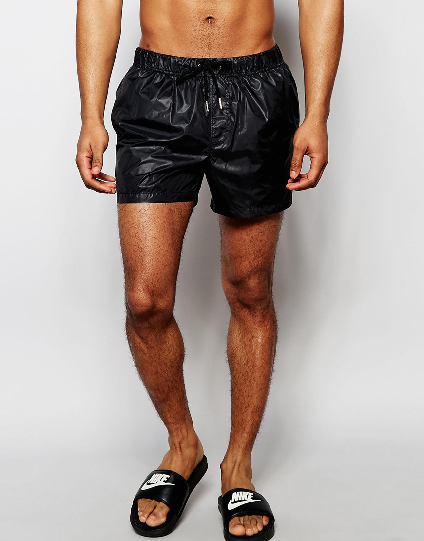 Lyst - Asos Swim Shorts In Black Wet Look Fabric In Short Length in ...