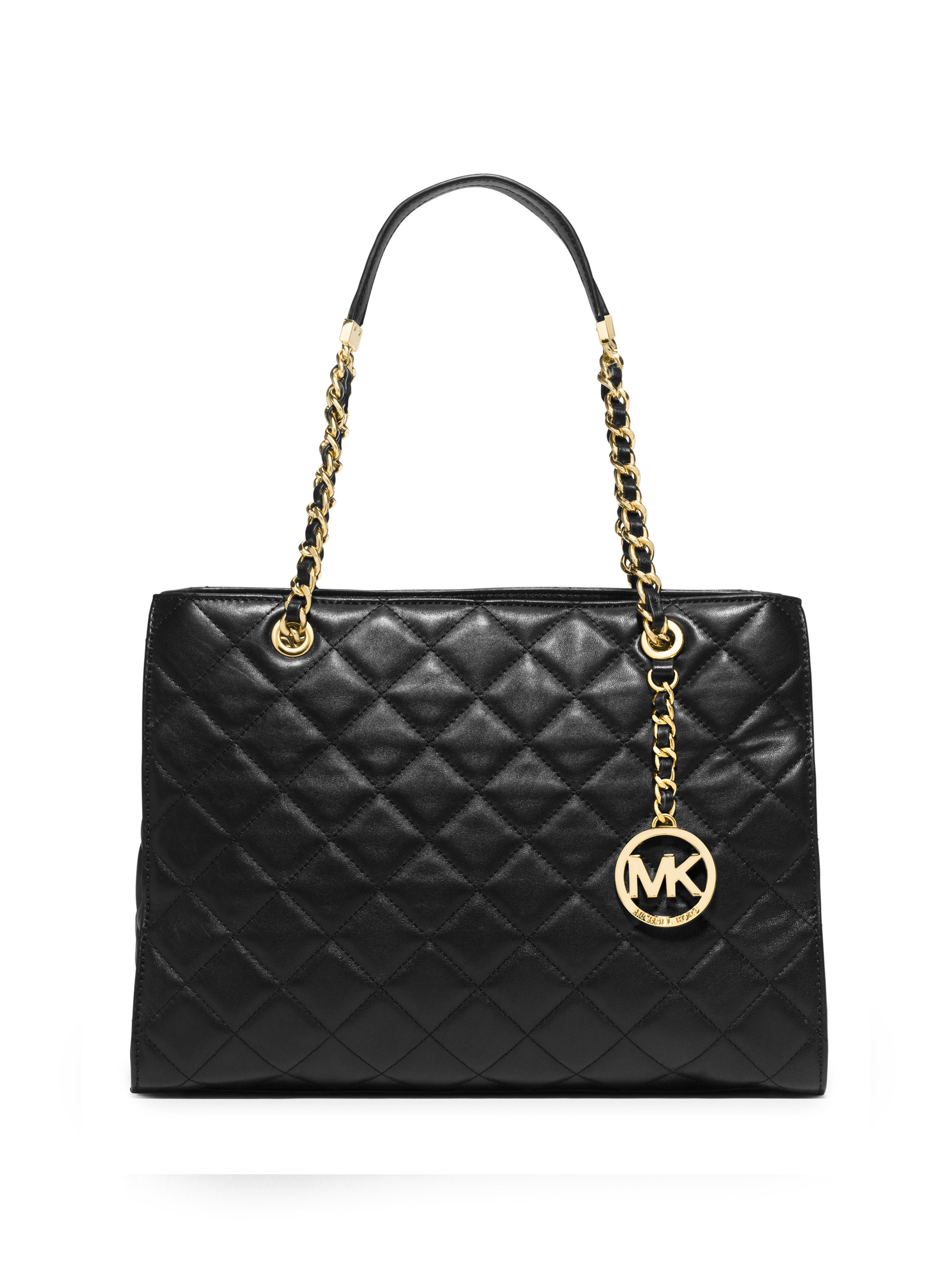 Michael michael kors Susannah Large Quilted Leather Chain Shoulder Tote in Black | Lyst