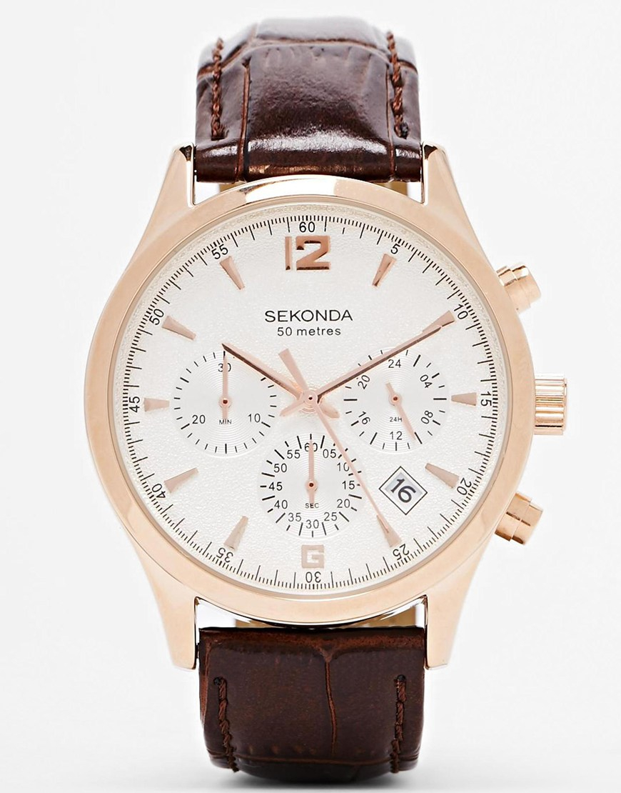 Lyst - Sekonda Chronograph Mock Croc Leather Strap Watch in Brown for Men