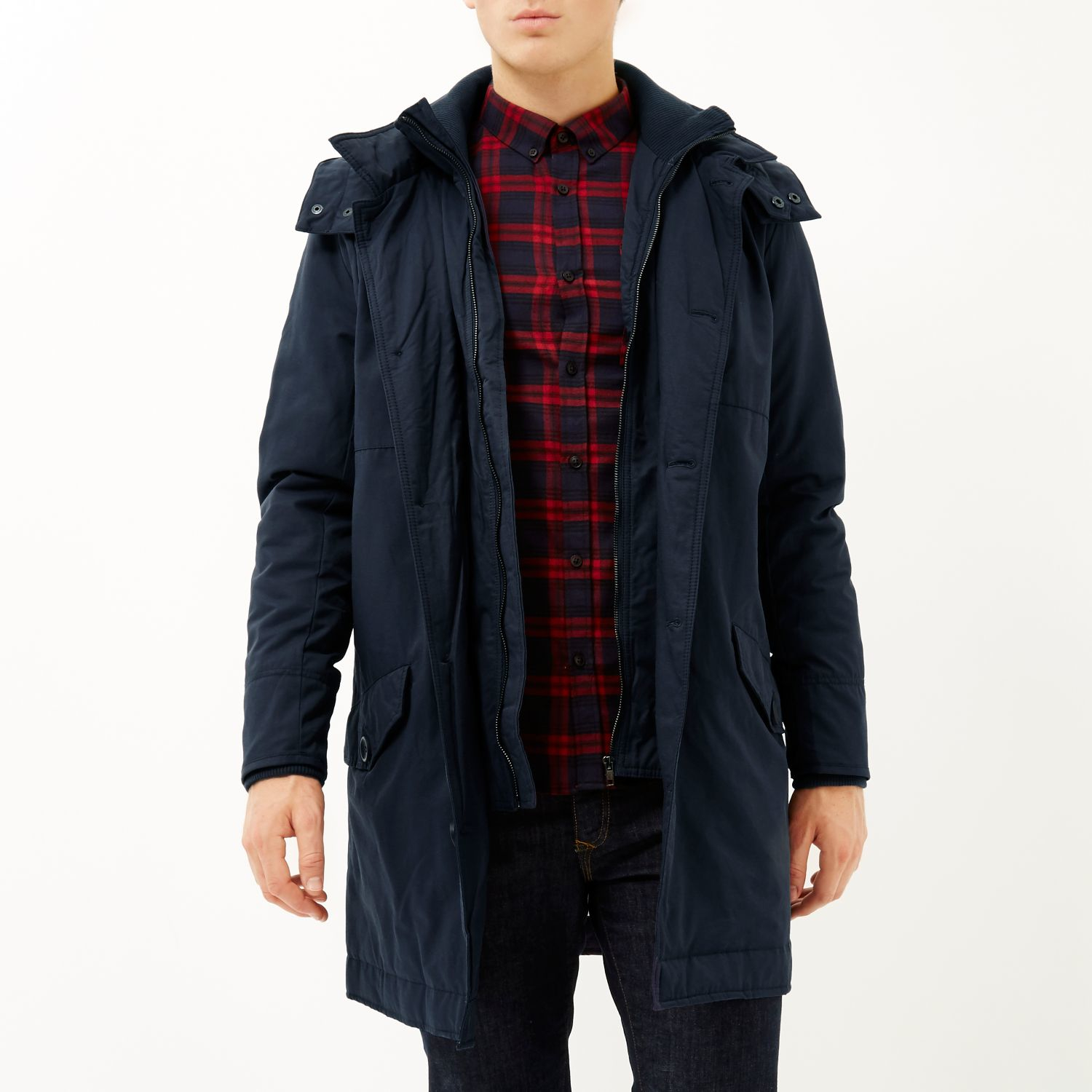 River Island | Blue Navy High Neck Parka Coat for Men | Lyst