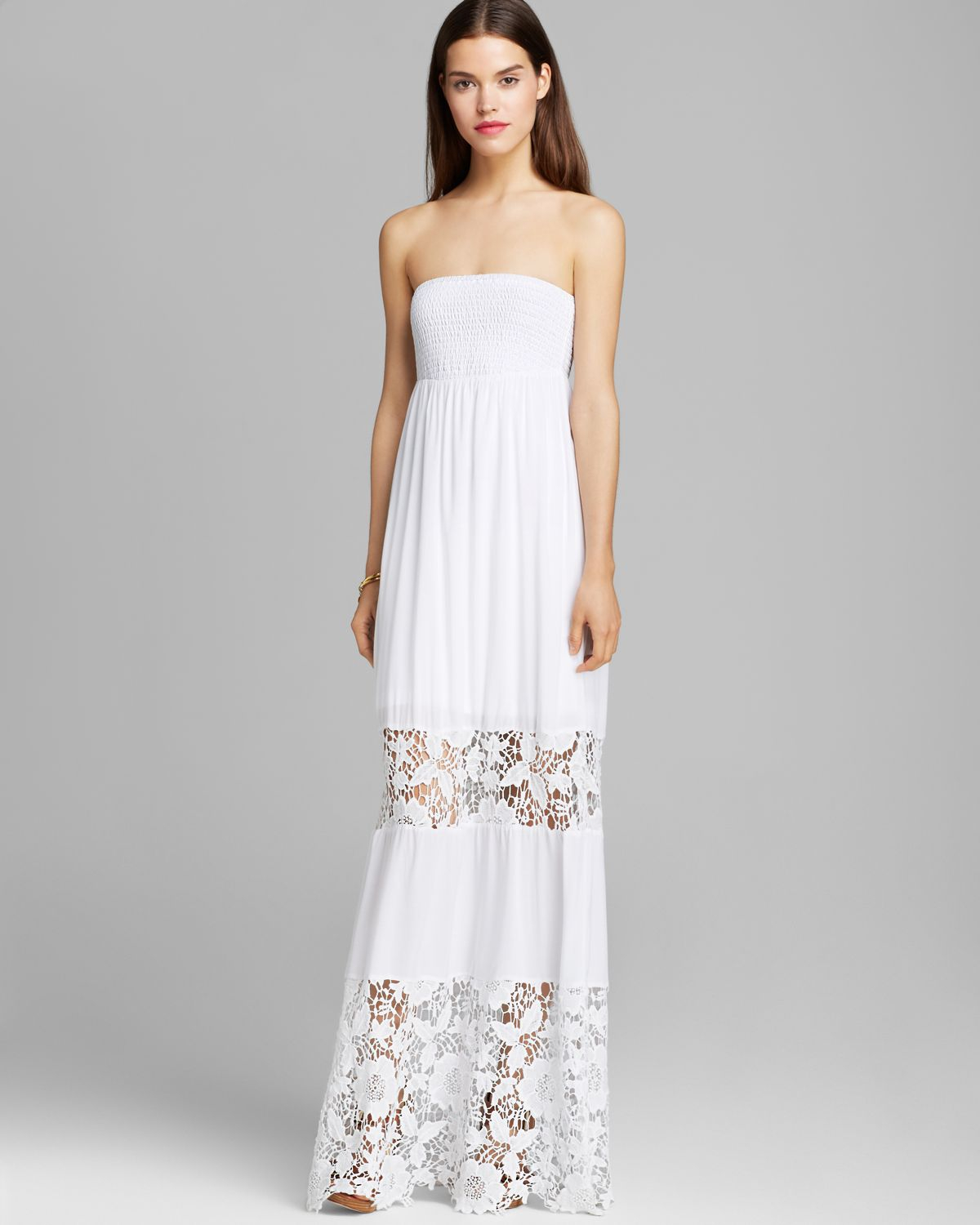 Guess Embroidered Lace Maxi Dress in White | Lyst