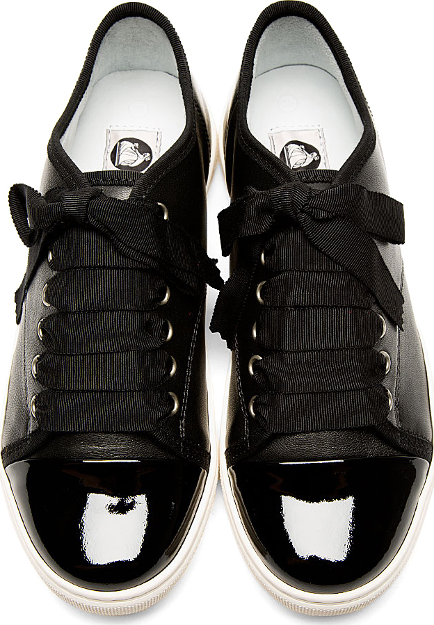 Lanvin Leather Ribbon Laces Sneakers in Black | Lyst