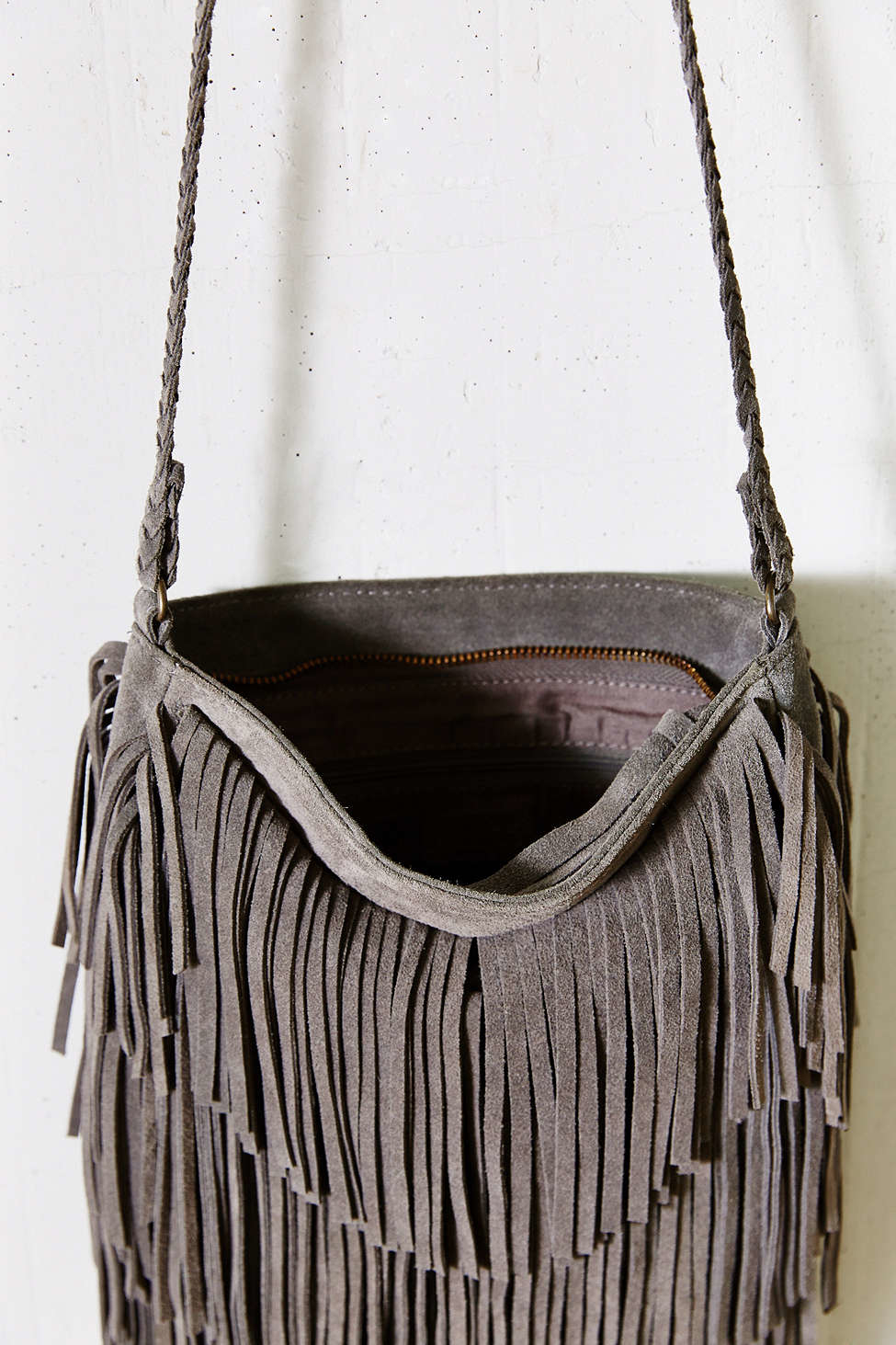 Lyst Ecote Suede Layered Fringe Crossbody Bag In Gray Gallery