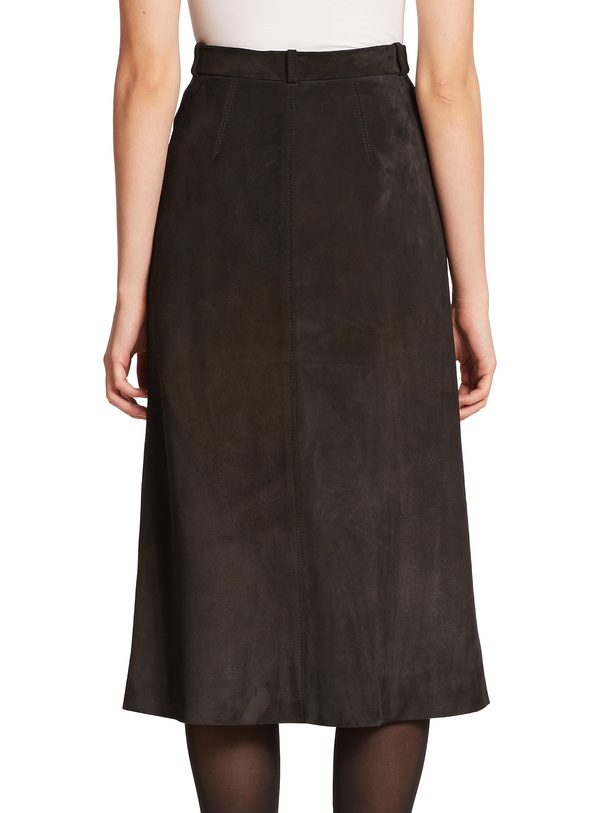 Lyst Helmut Lang Suede Midi Skirt In Brown