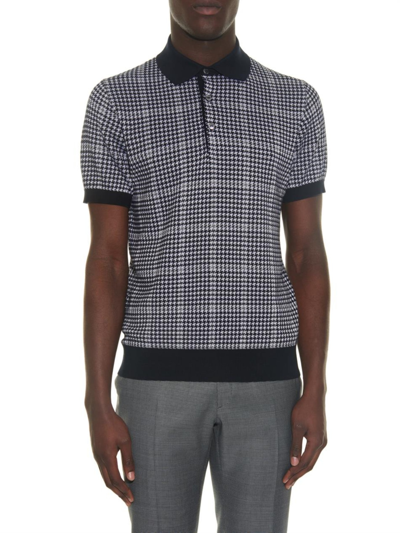 Lyst Brioni Houndstooth Knitted Polo Shirt in Blue for Men