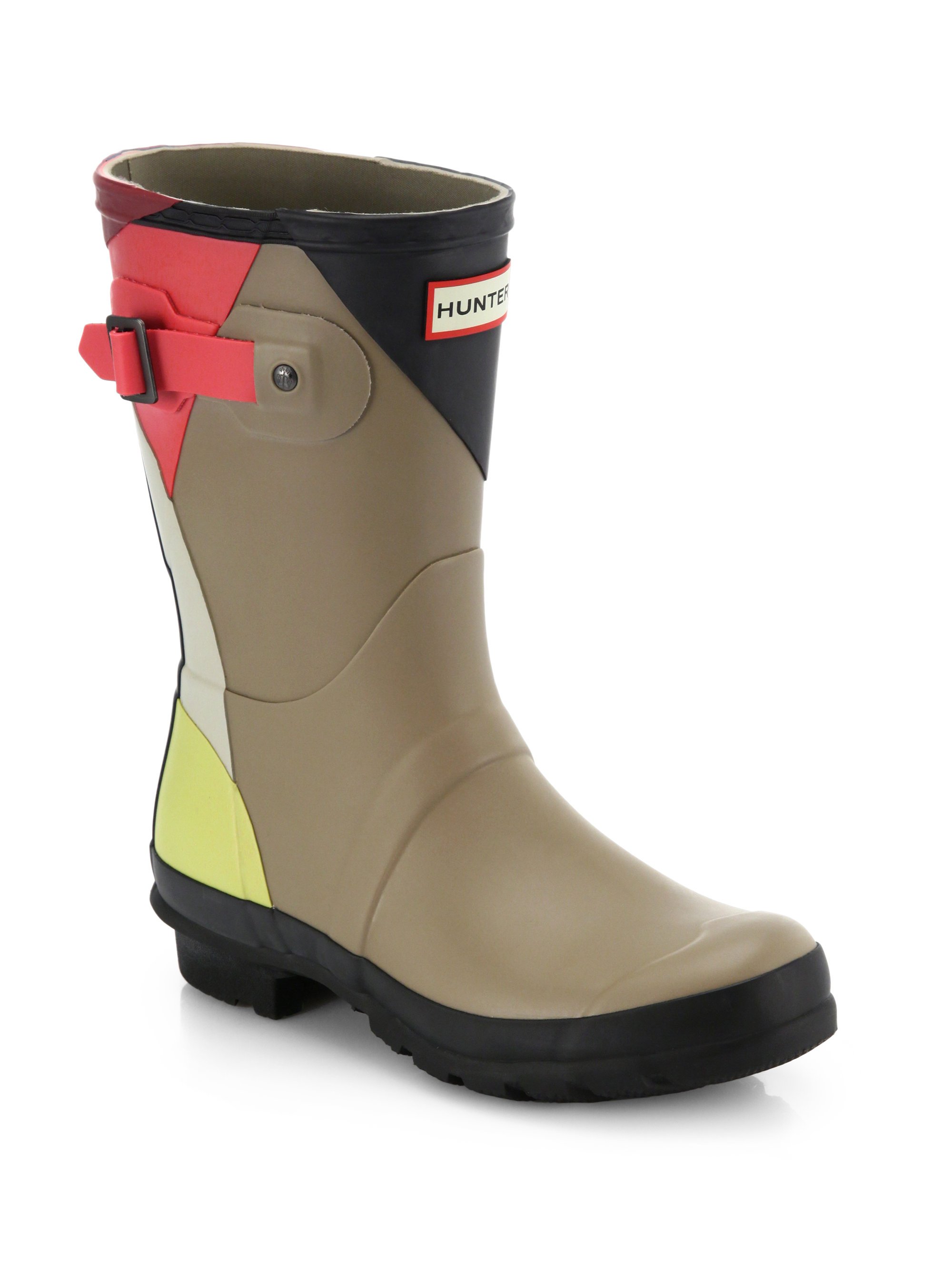 Hunter Dazzle Geometric-Paneled Original Short Rain Boots in Natural | Lyst