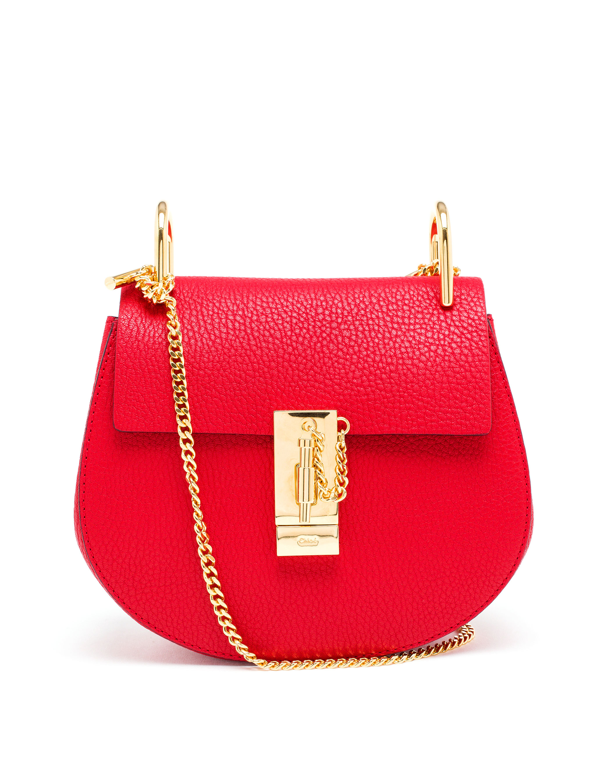 Lyst Chloé Mini Grained Leather Drew Bag In Red Gallery