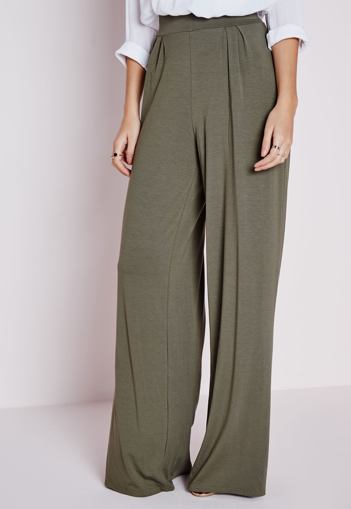 khaki green wide leg trousers