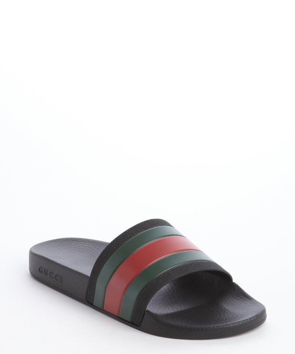 Gucci Black and Red and Green Rubber Web Stripe Sandals in Green for ...