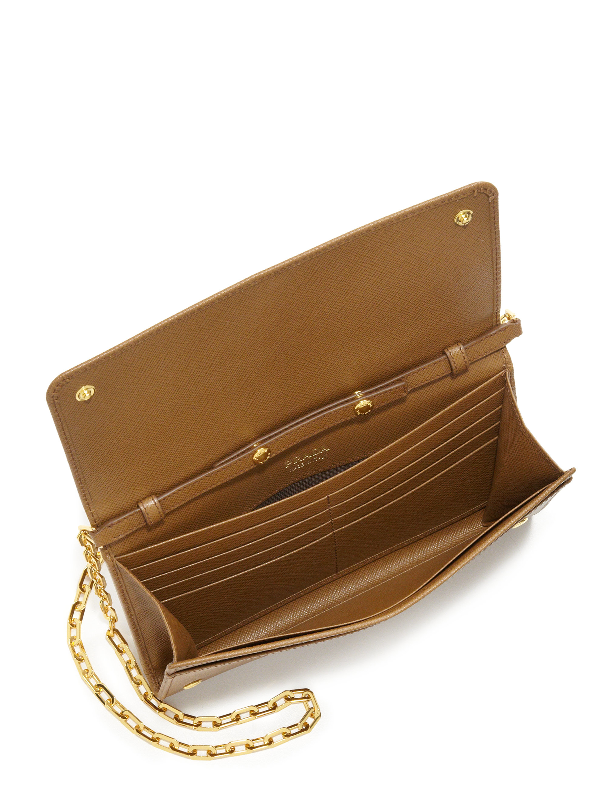 Prada Saffiano Leather Chain Wallet in Brown (cannella) | Lyst  