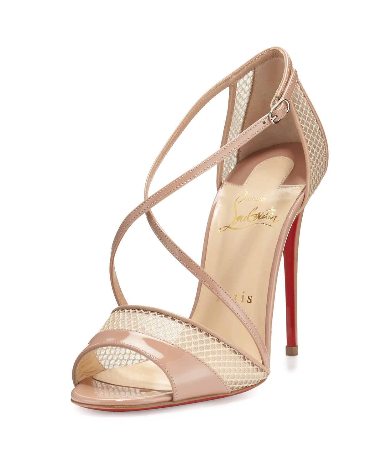 Christian louboutin Slikova Patent and Mesh Sandals in Beige (NUDE ...