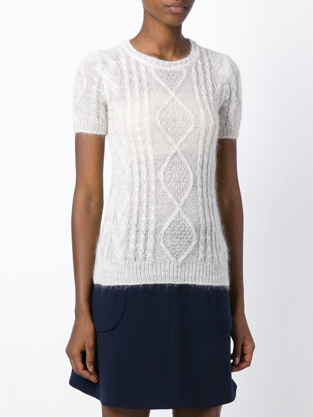 Ermanno scervino Short Sleeve Cable Knit Sweater in Beige (NUDE ...