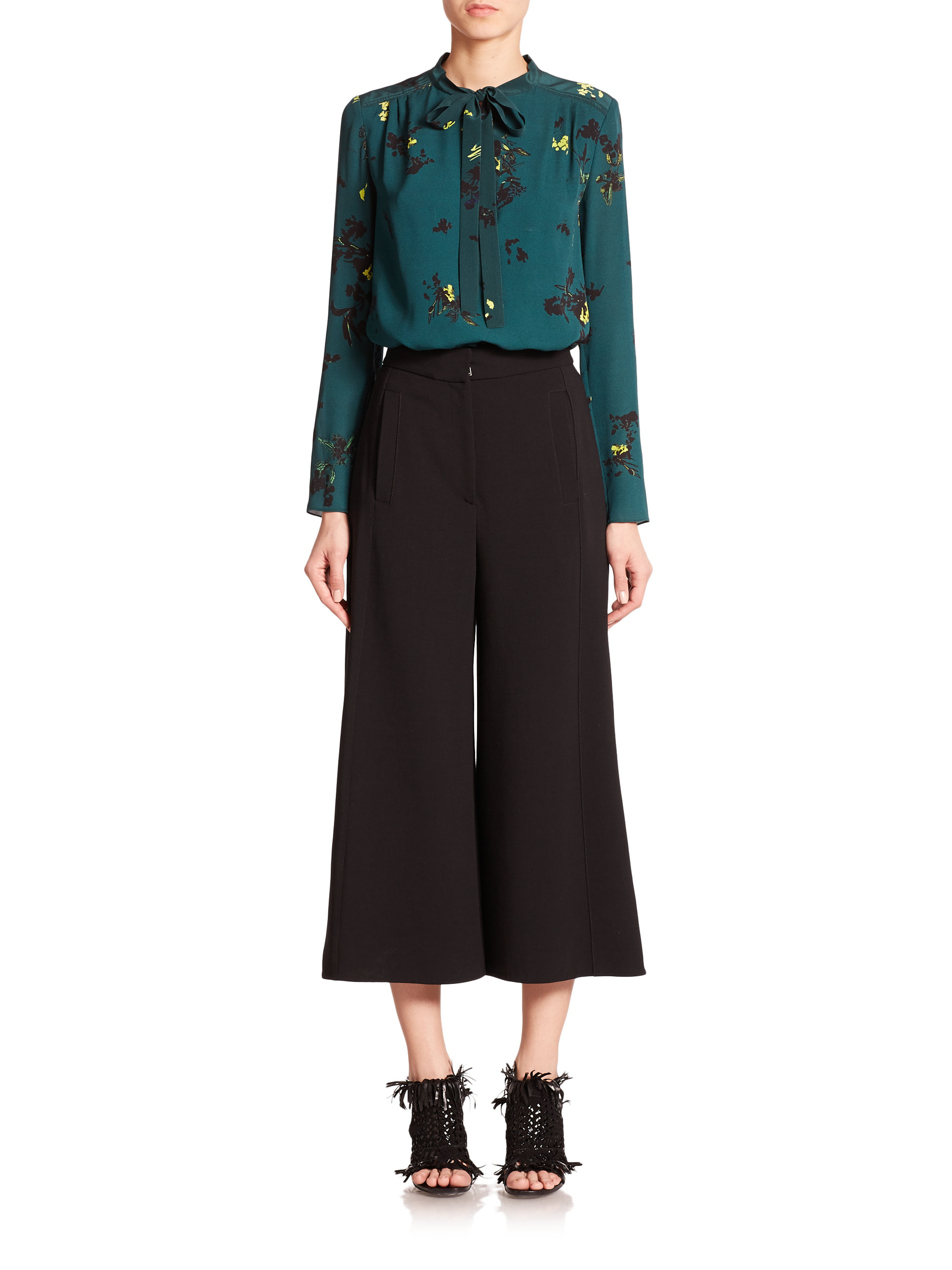 Proenza schouler Floral Silk Tieneck Blouse in Green Lyst