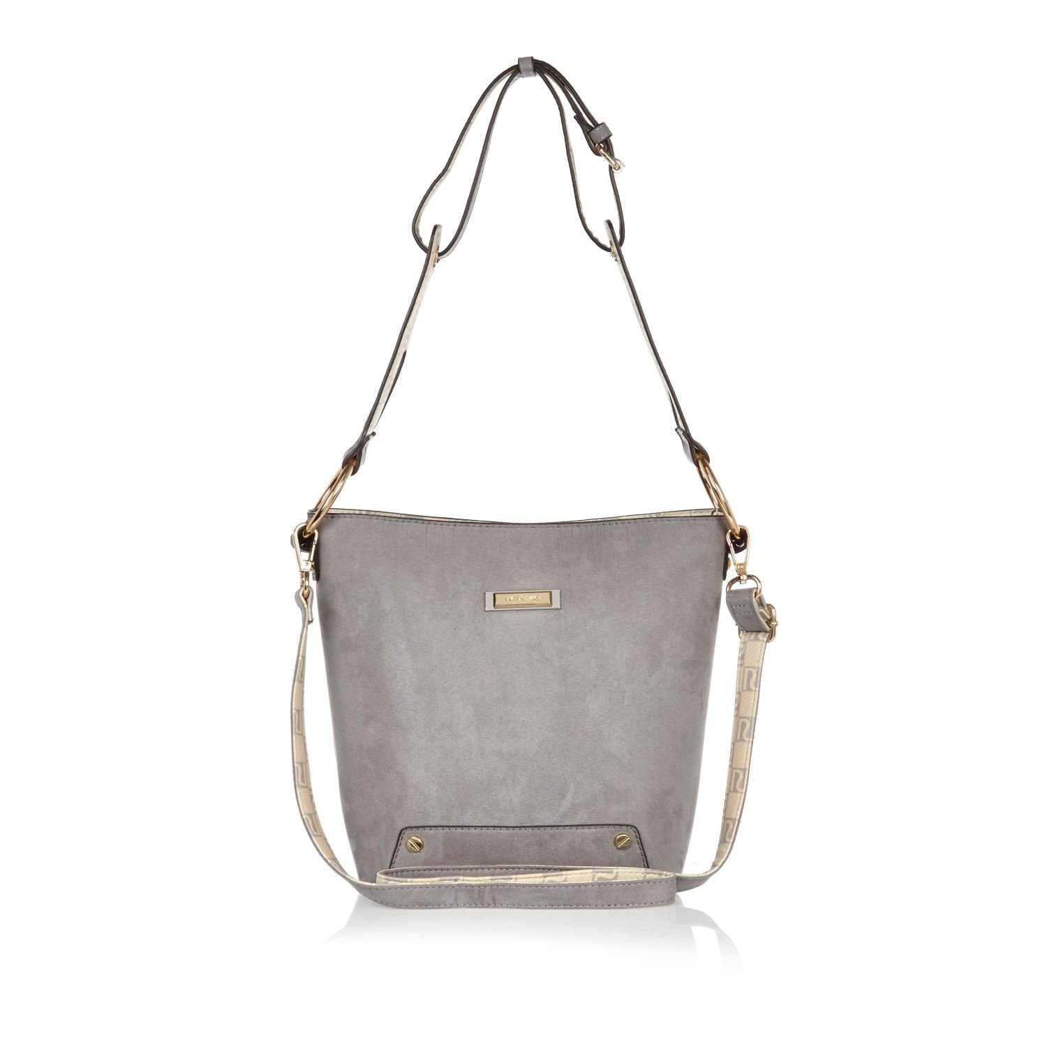 River island Grey Monogram-lined Bucket Handbag in Gray | Lyst