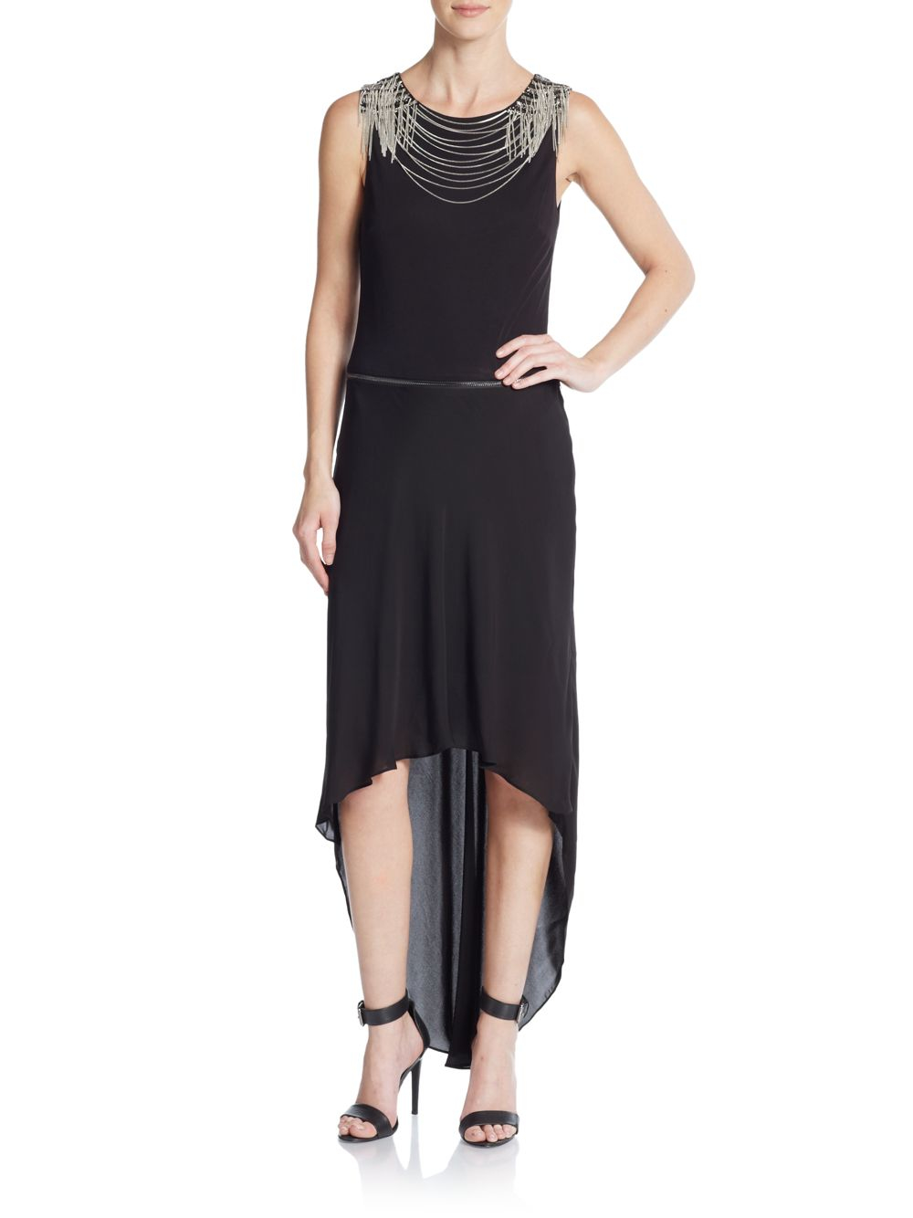 Chiffon Overlay Rhinestone Embellished Black Lace Dress Chiffon Overlay Rhinestone Embellished Black Lace Dress