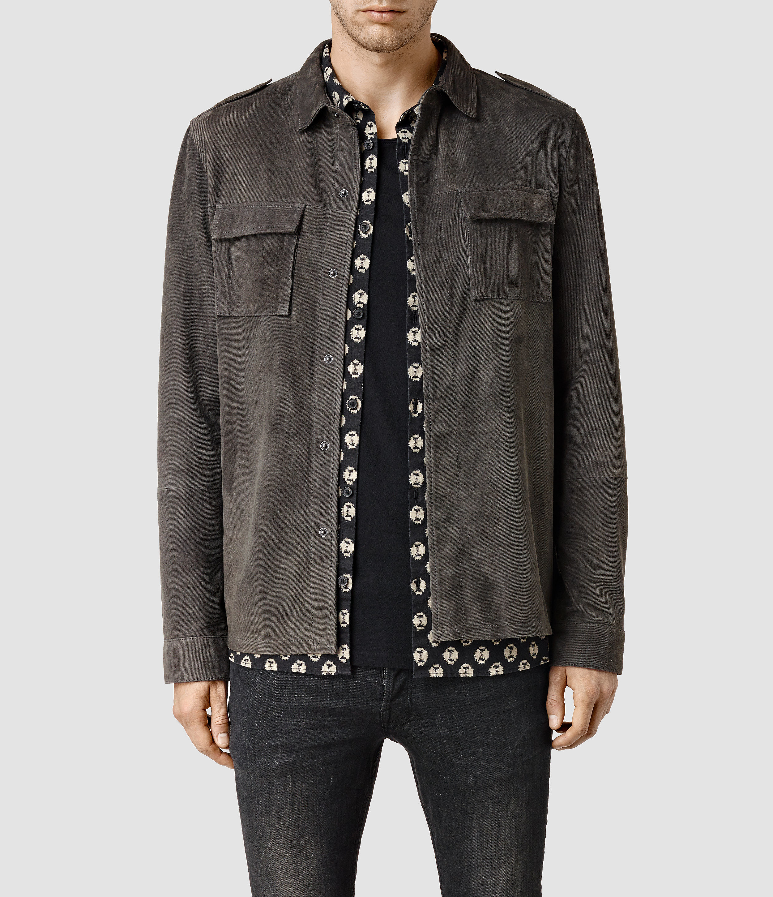 AllSaints Nassau Leather Shirt Usa Usa in Gray for Men - Lyst